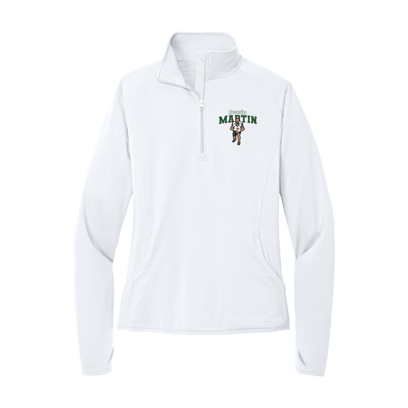 Women's Q-Zip Pullover — Name Arch in White