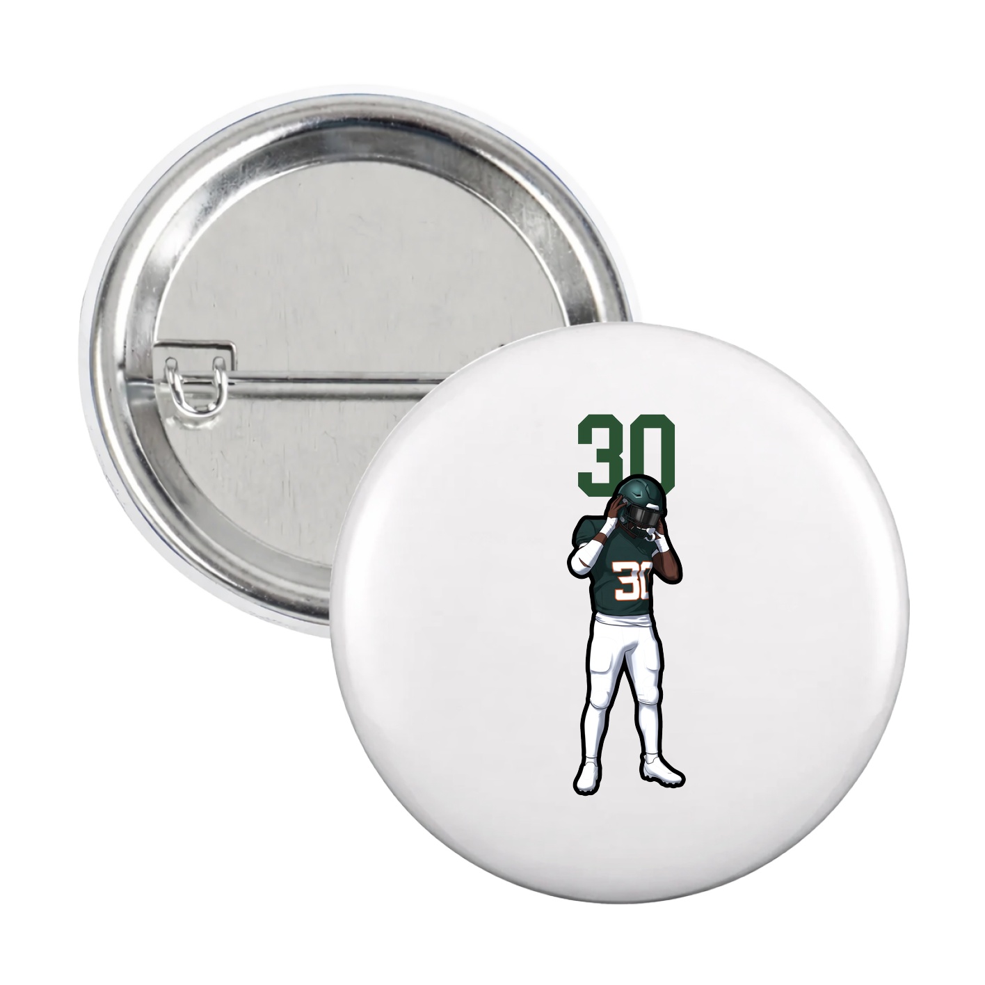 Game Day Button — Number Top in White