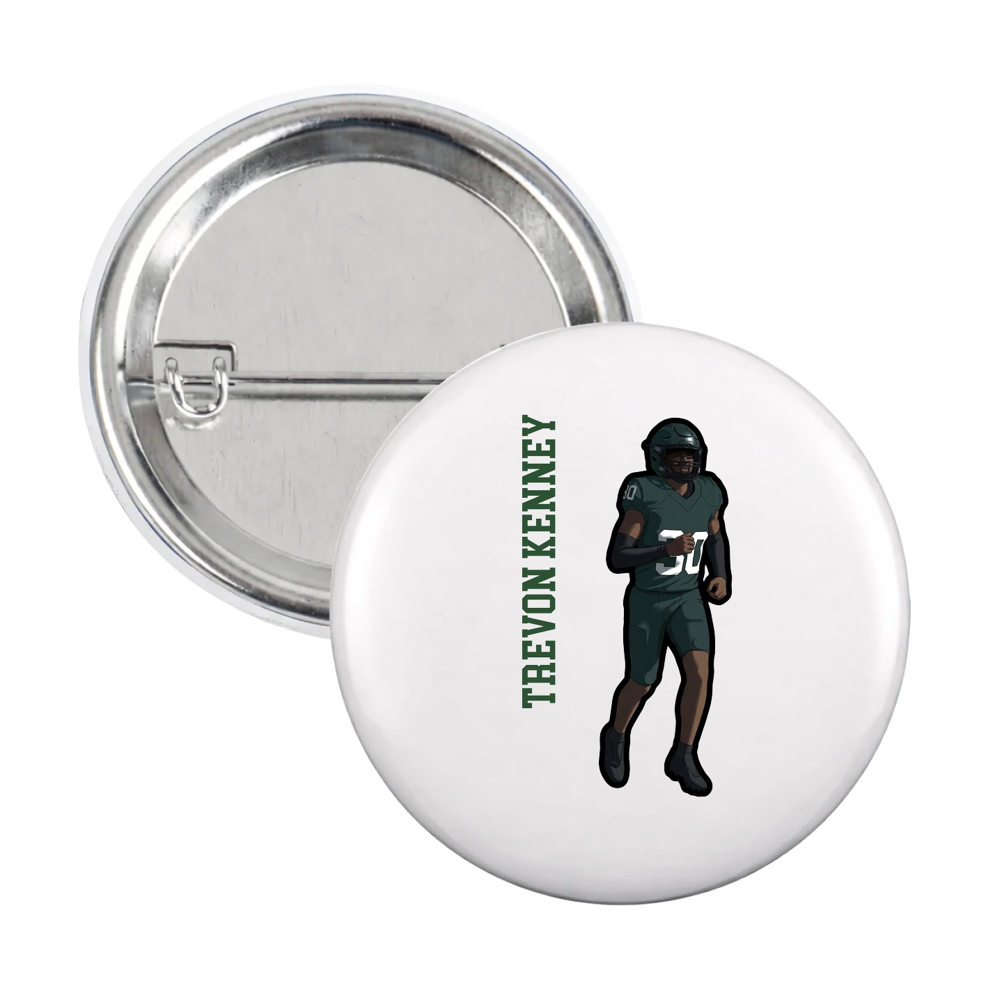 Game Day Button — Name Vertical in White