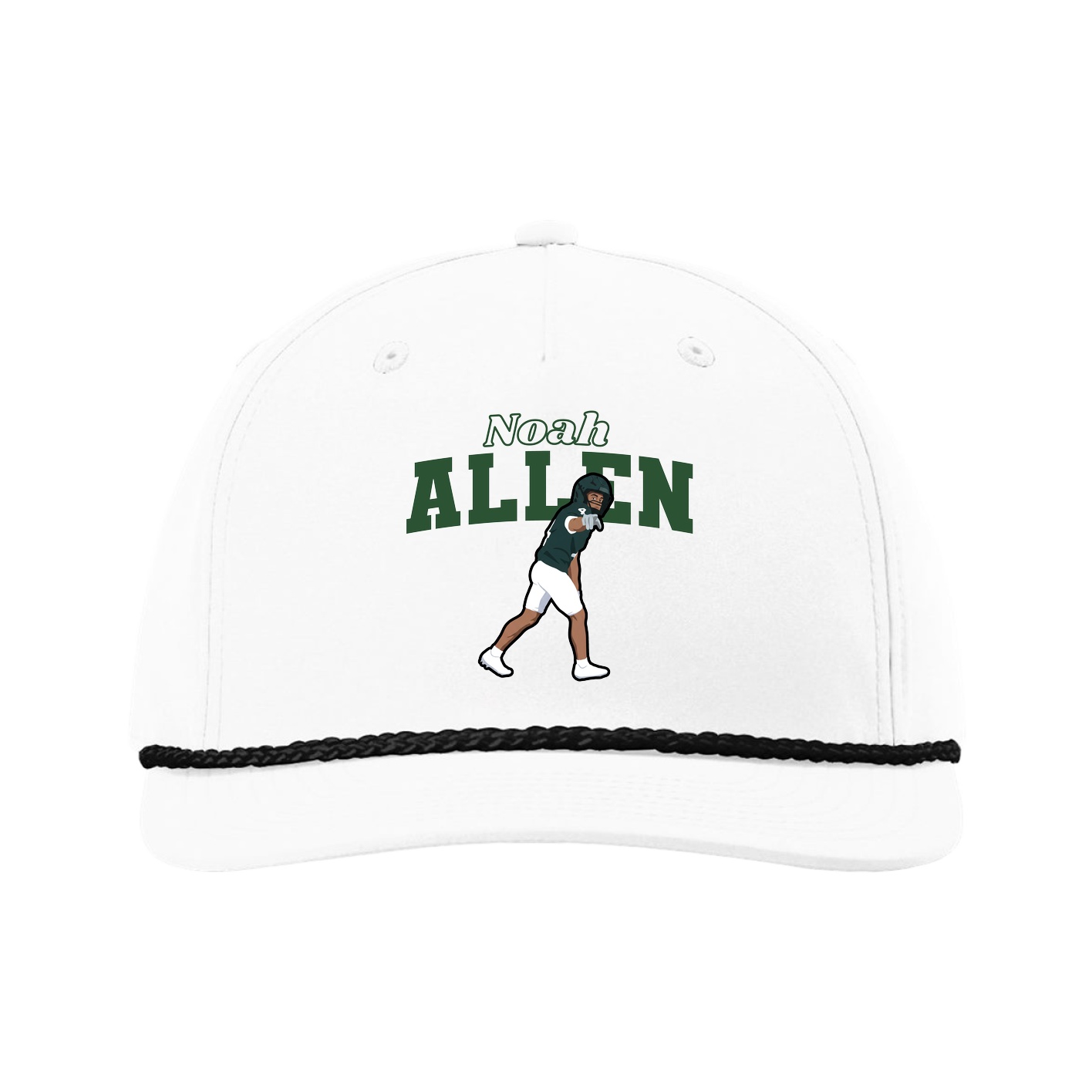 Five-Panel Classic Rope Cap — Name Arch in White
