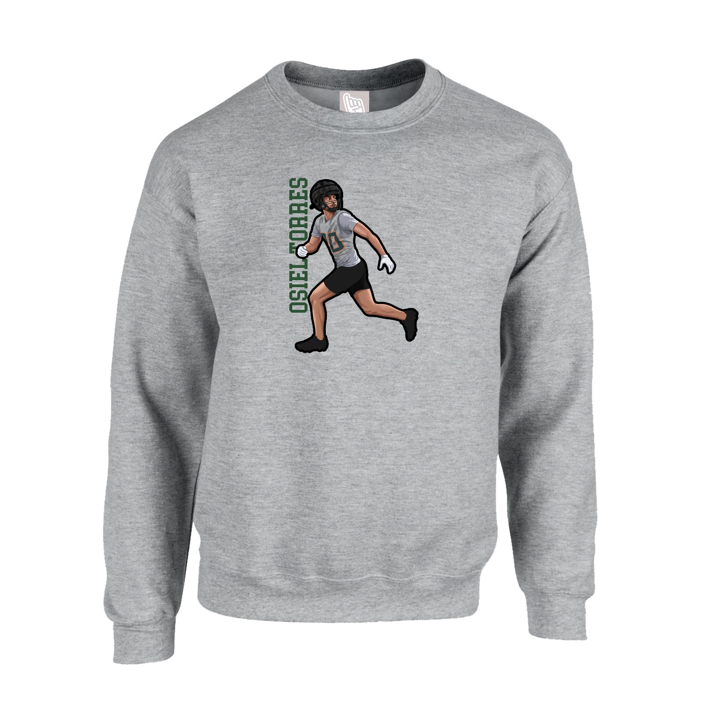 Fleece Crew — Name Vertical in Grey