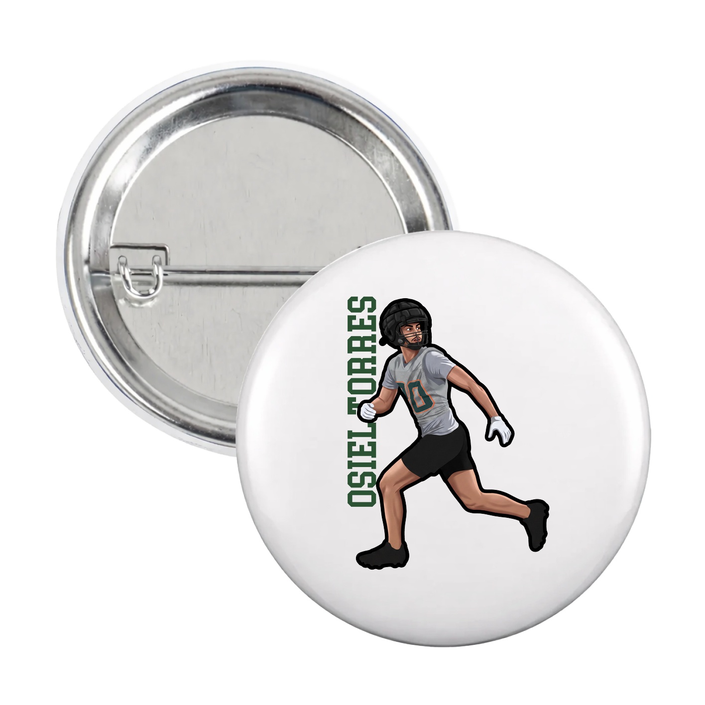 Game Day Button — Name Vertical in White