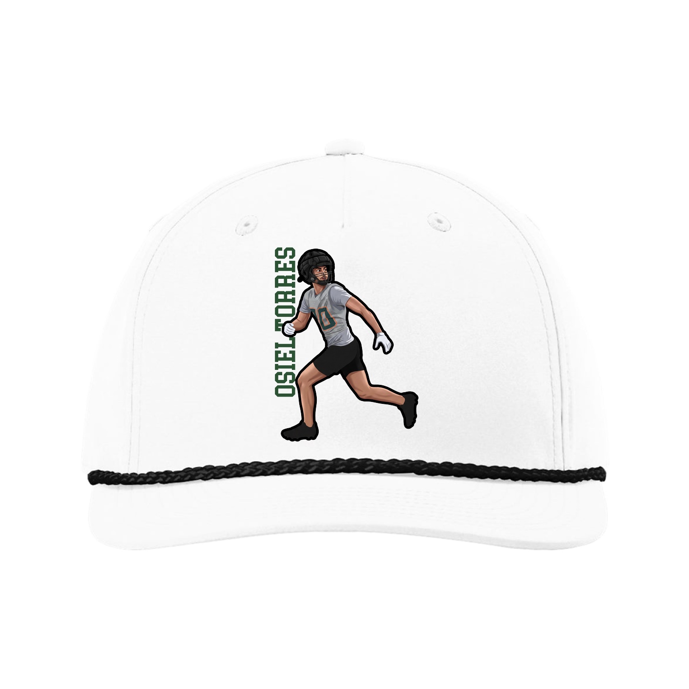 Five-Panel Classic Rope Cap — Name Vertical in White