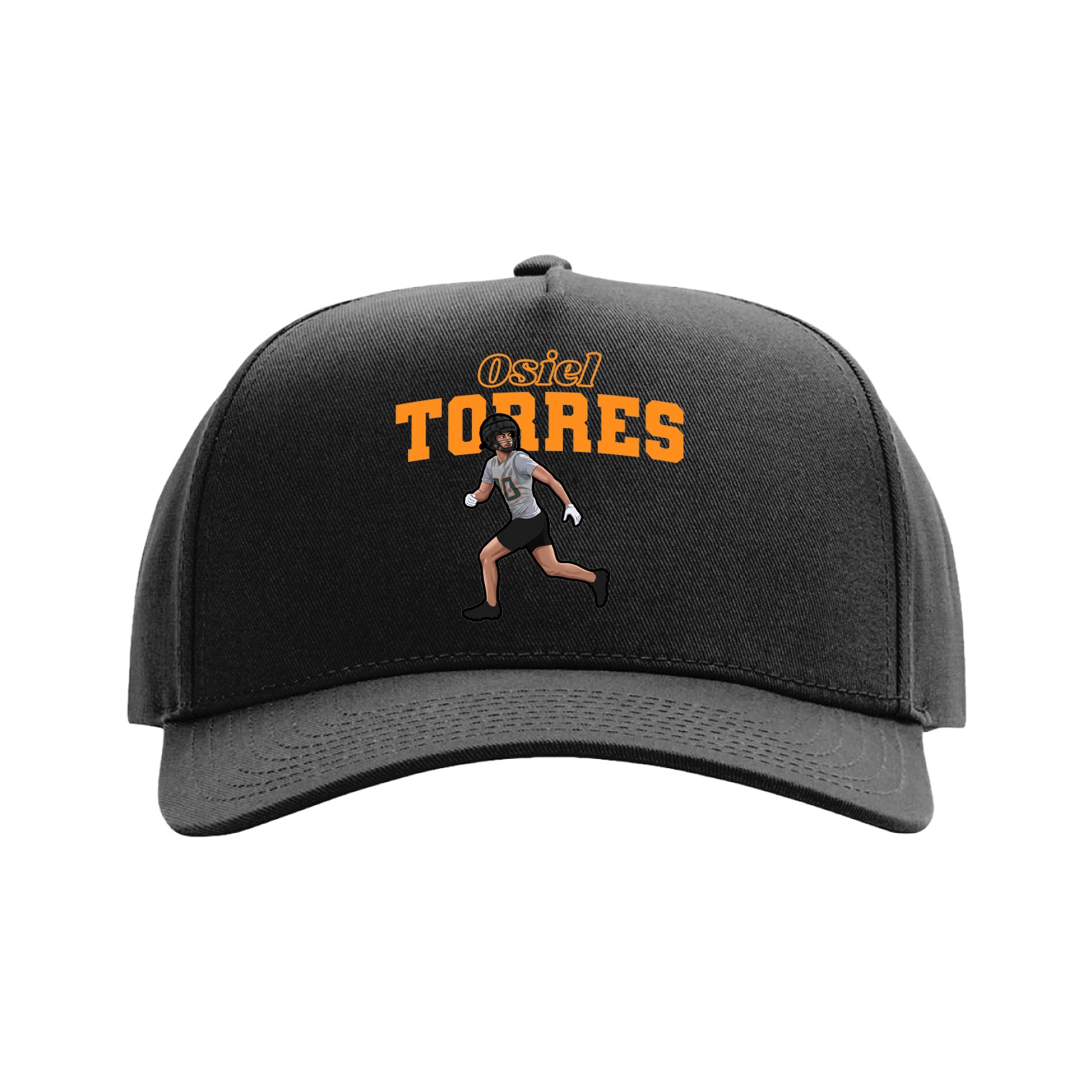 Full Fabric Five-Panel Champ Cap — Name Arch in Black
