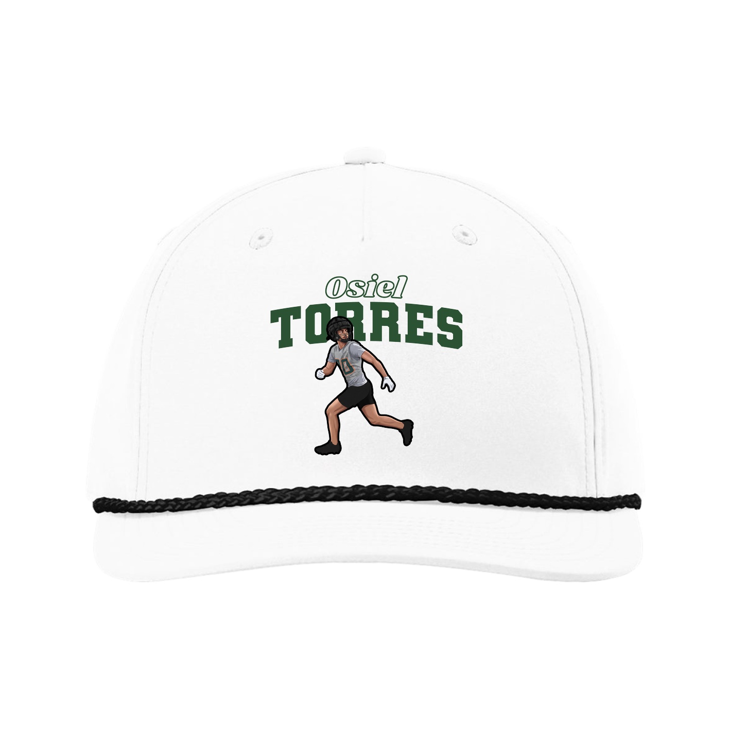 Five-Panel Classic Rope Cap — Name Arch in White