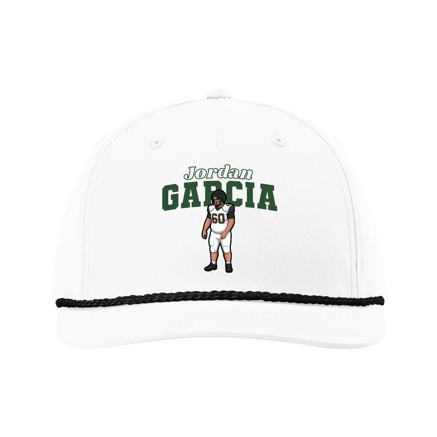 Five-Panel Classic Rope Cap — Name Arch in White