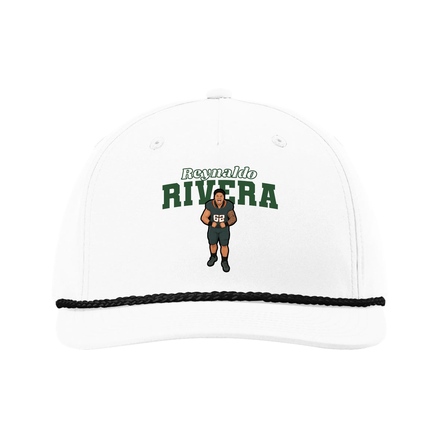 Five-Panel Classic Rope Cap — Name Arch in White