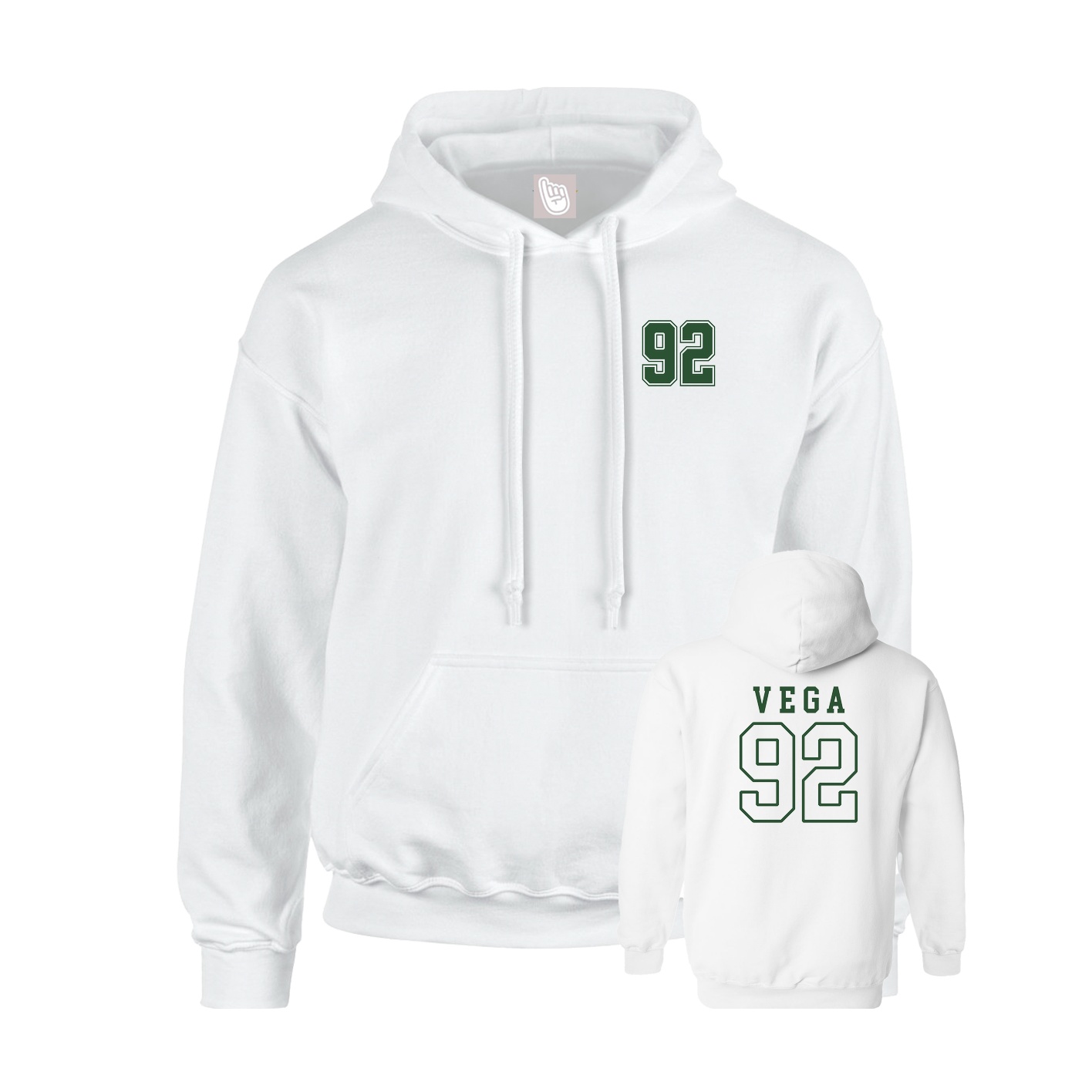 Youth Hoodie — Chest Back in White