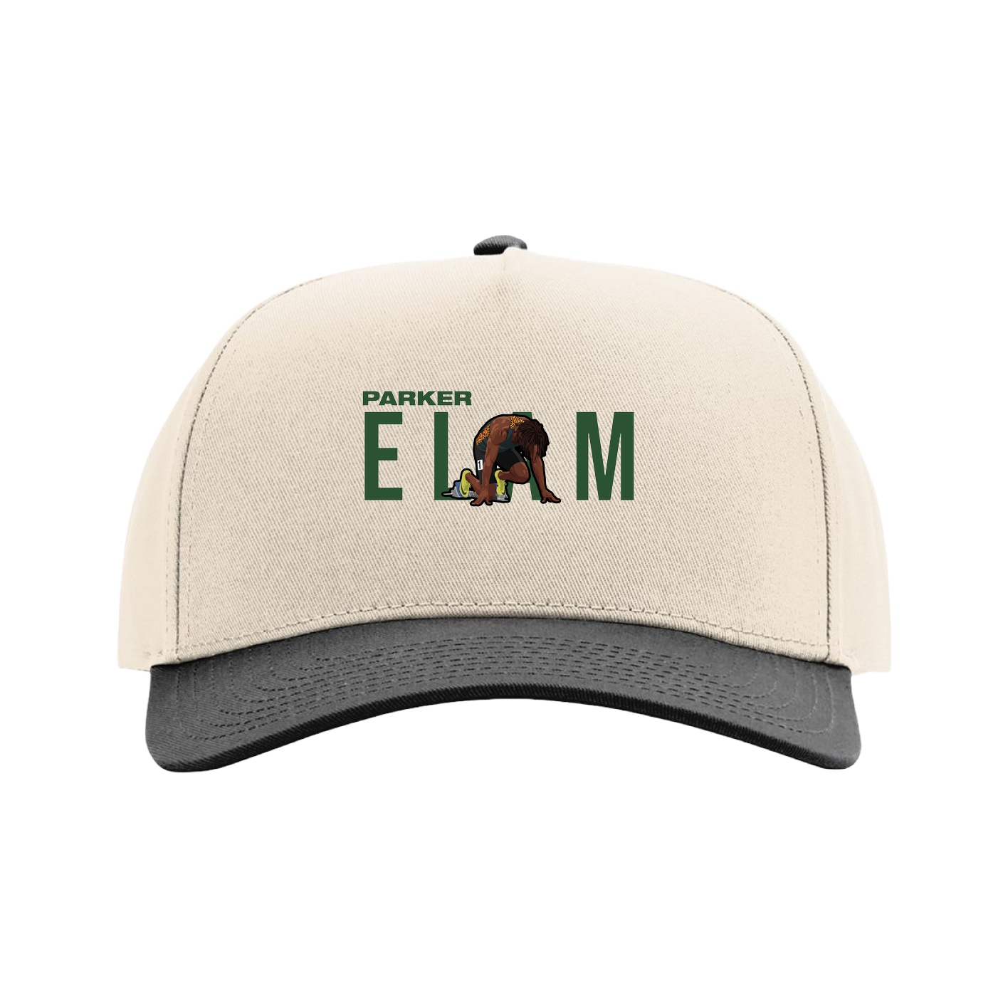 Full Fabric Five-Panel Champ Cap — Player Name in Cream/Black