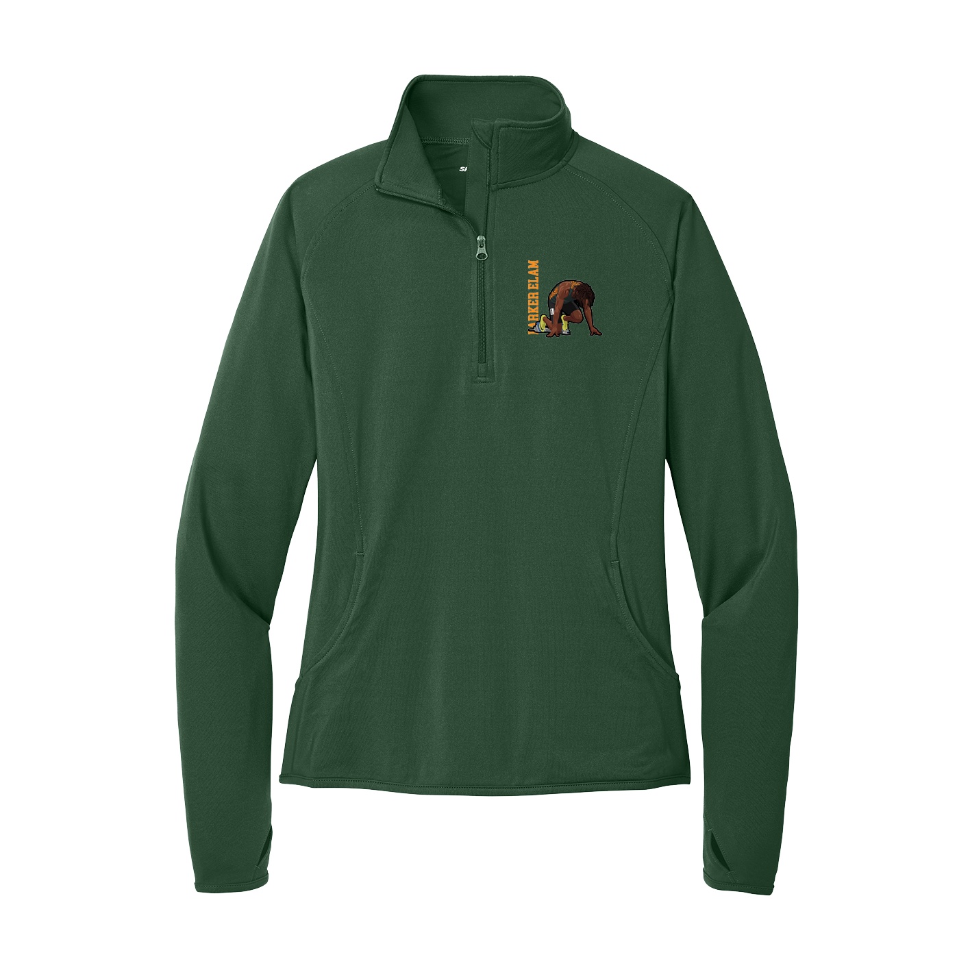 Women's Q-Zip Pullover — Name Vertical in Green
