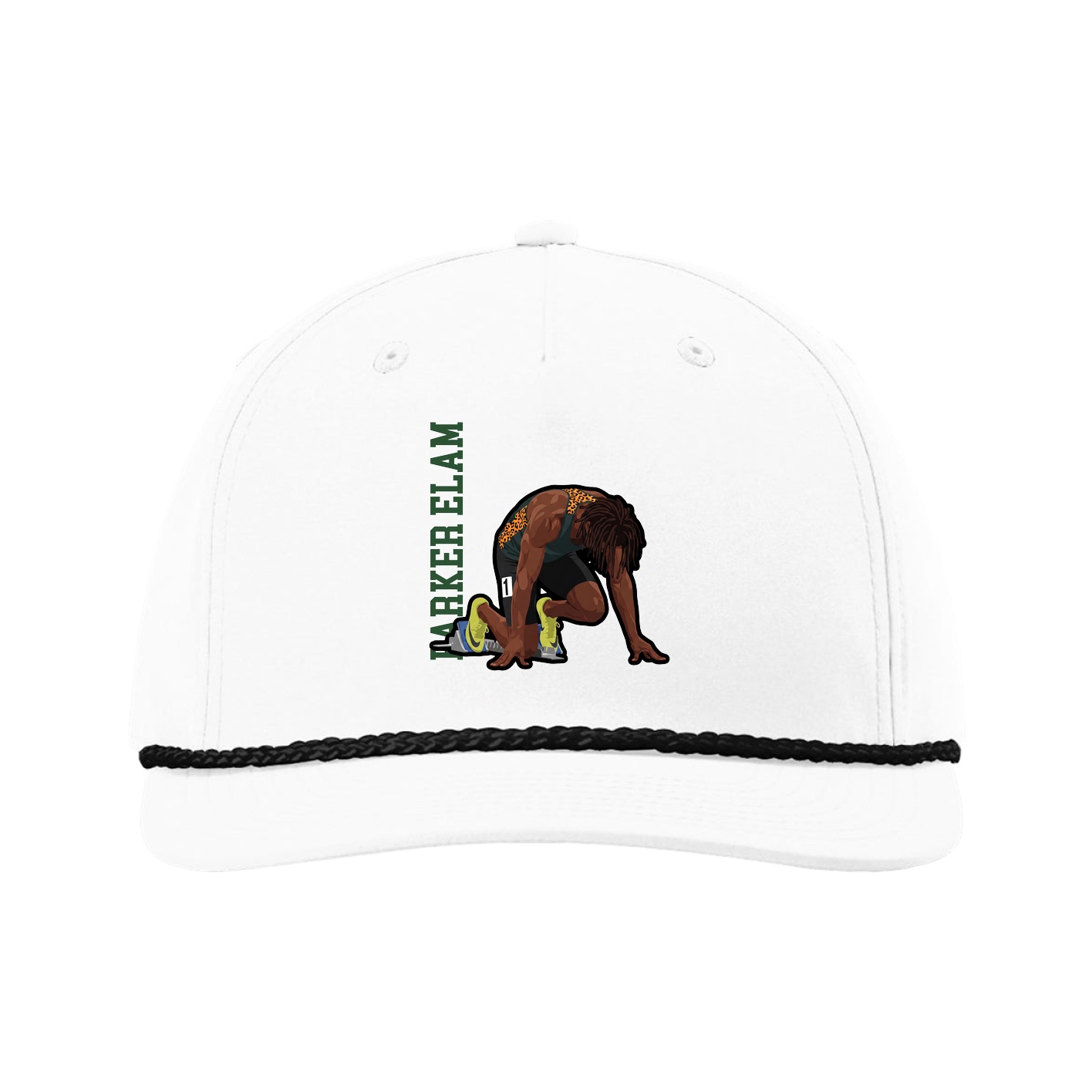 Five-Panel Classic Rope Cap — Name Vertical in White