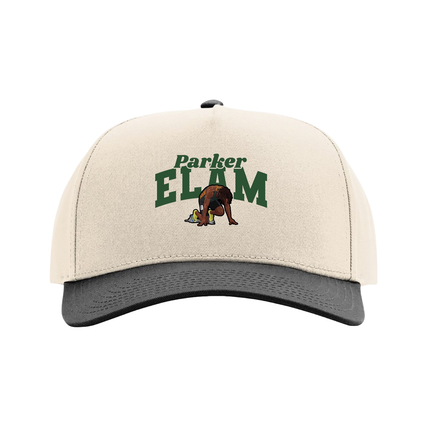 Full Fabric Five-Panel Champ Cap — Signature Arch in Cream/Black