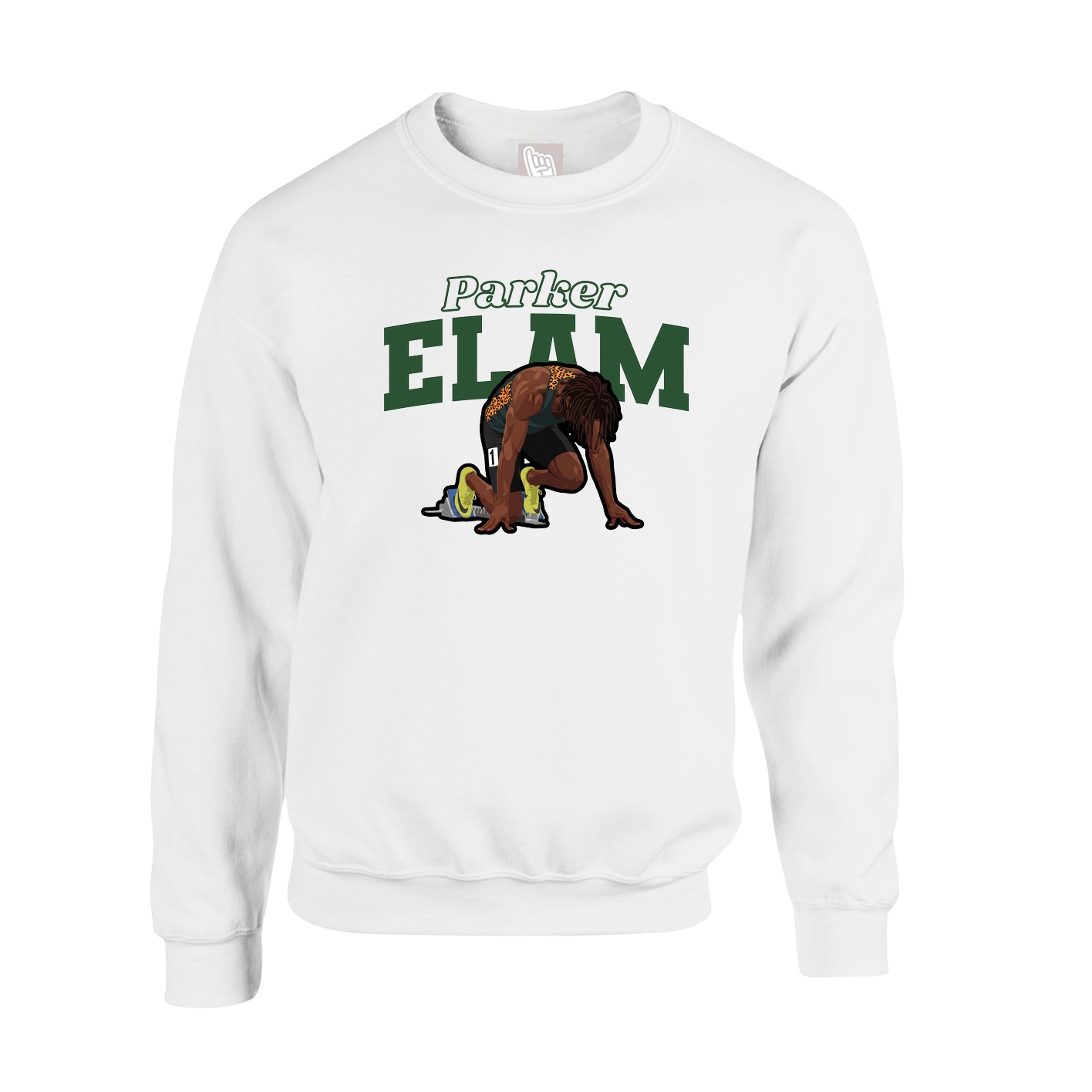 Fleece Crew — Name Arch in White