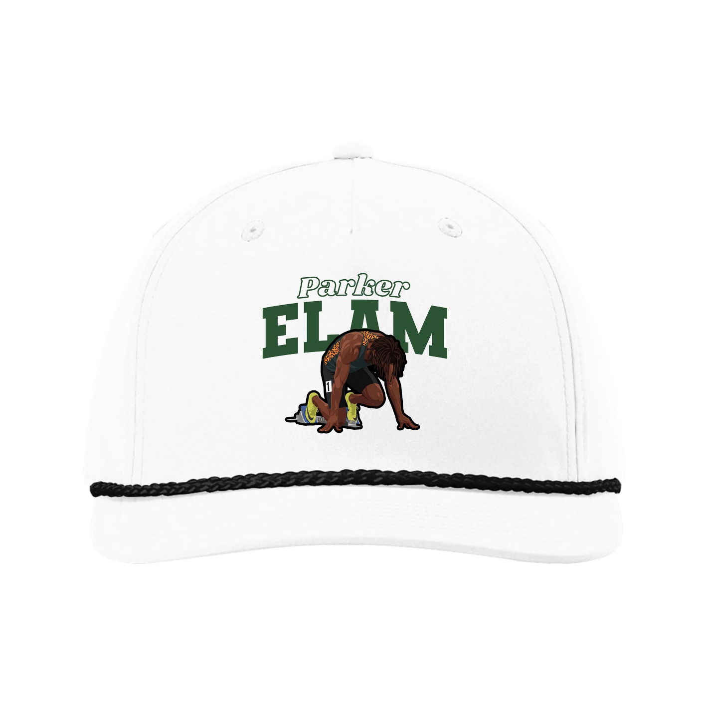 Five-Panel Classic Rope Cap — Name Arch in White