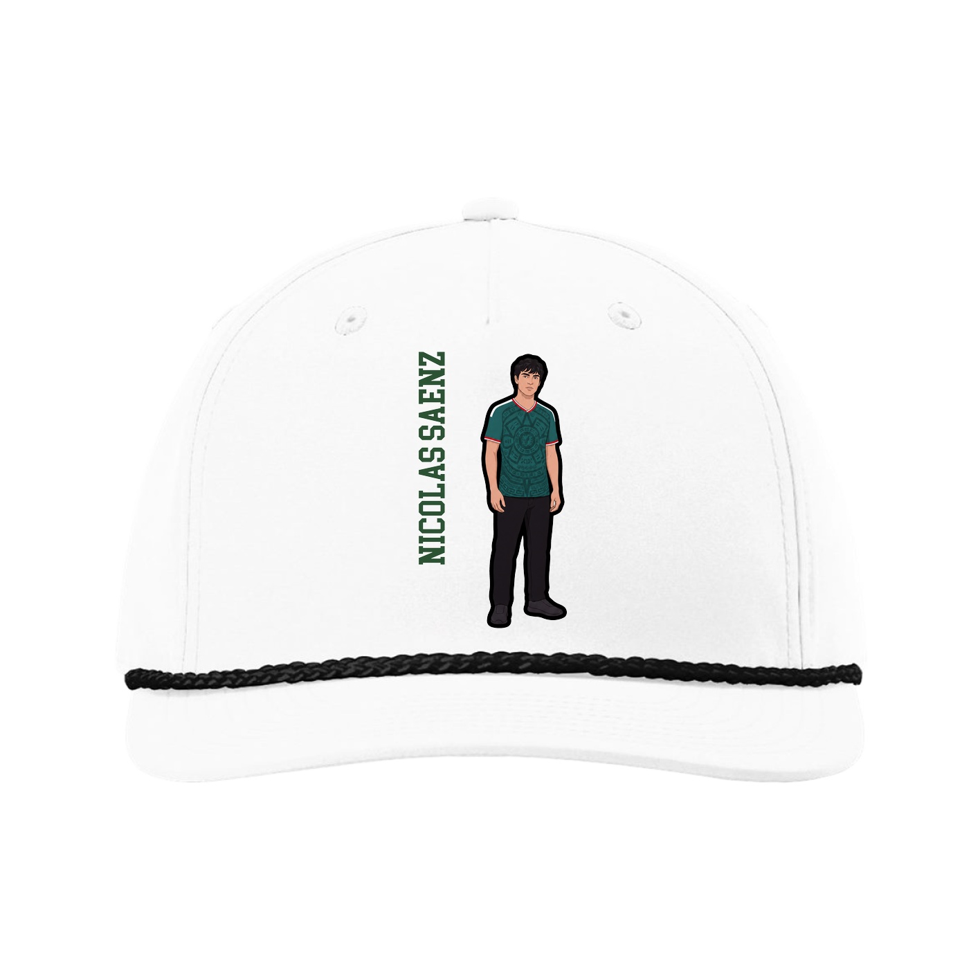 Five-Panel Classic Rope Cap — Name Vertical in White