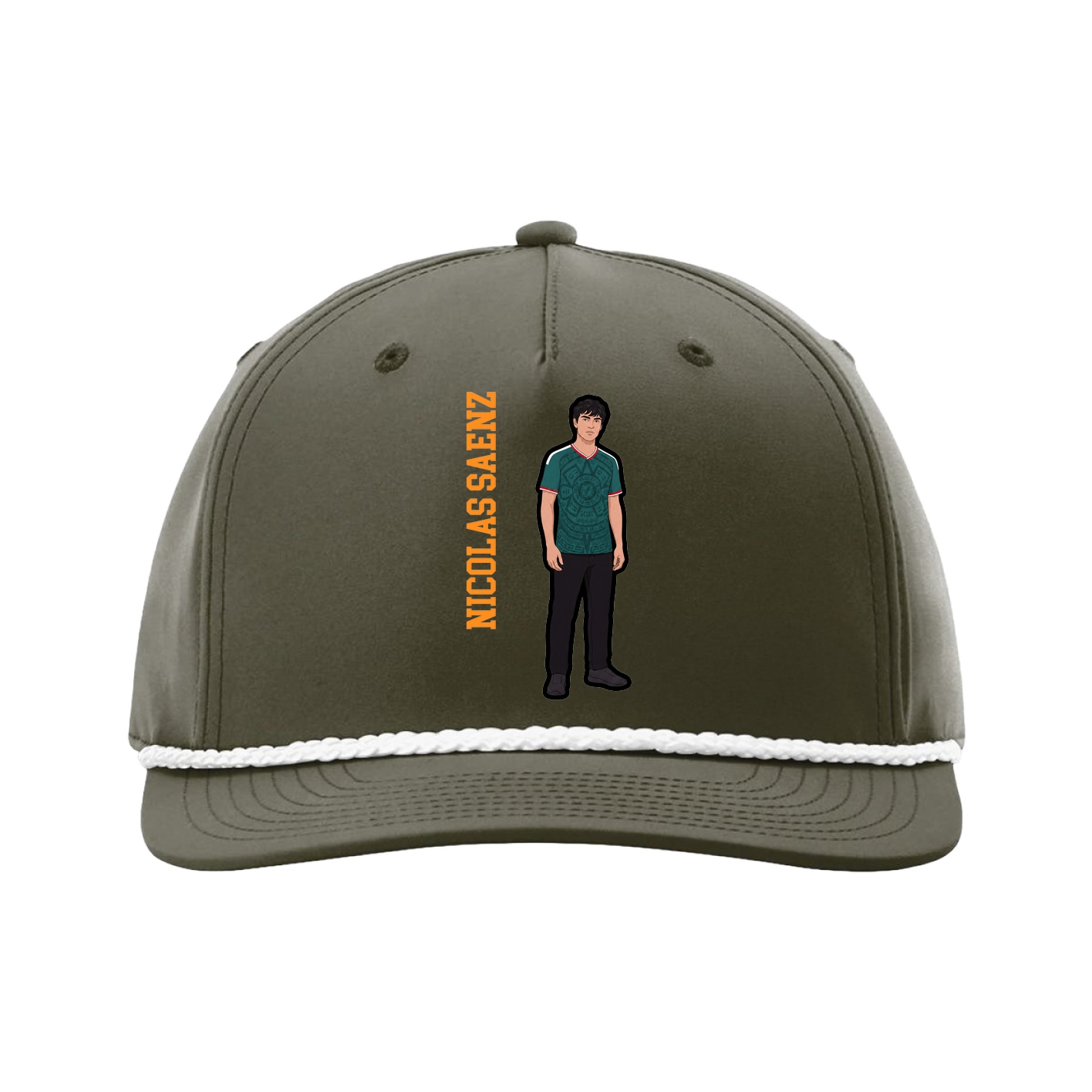 Five-Panel Classic Rope Cap — Name Vertical in Green