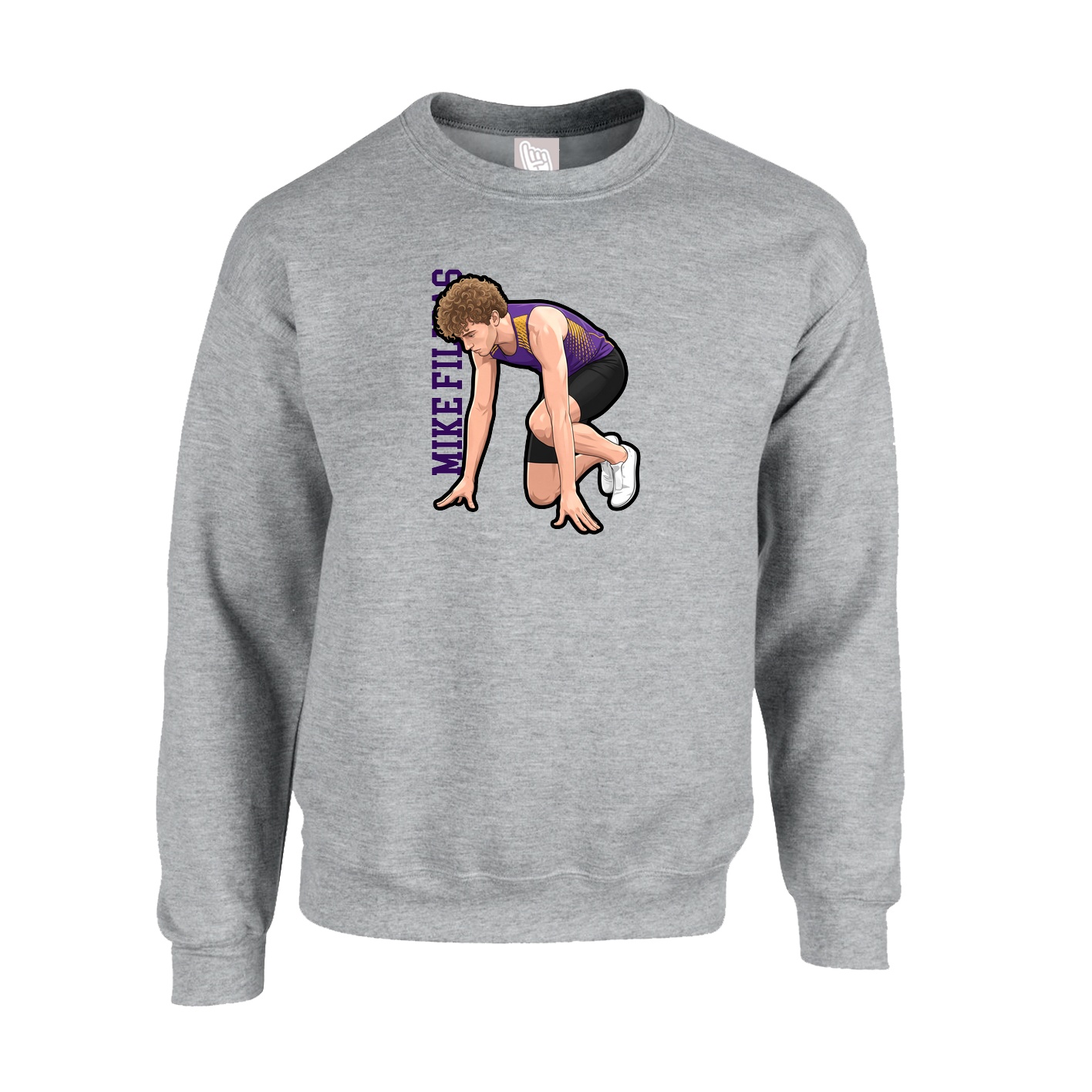 Fleece Crew — Name Vertical in Grey