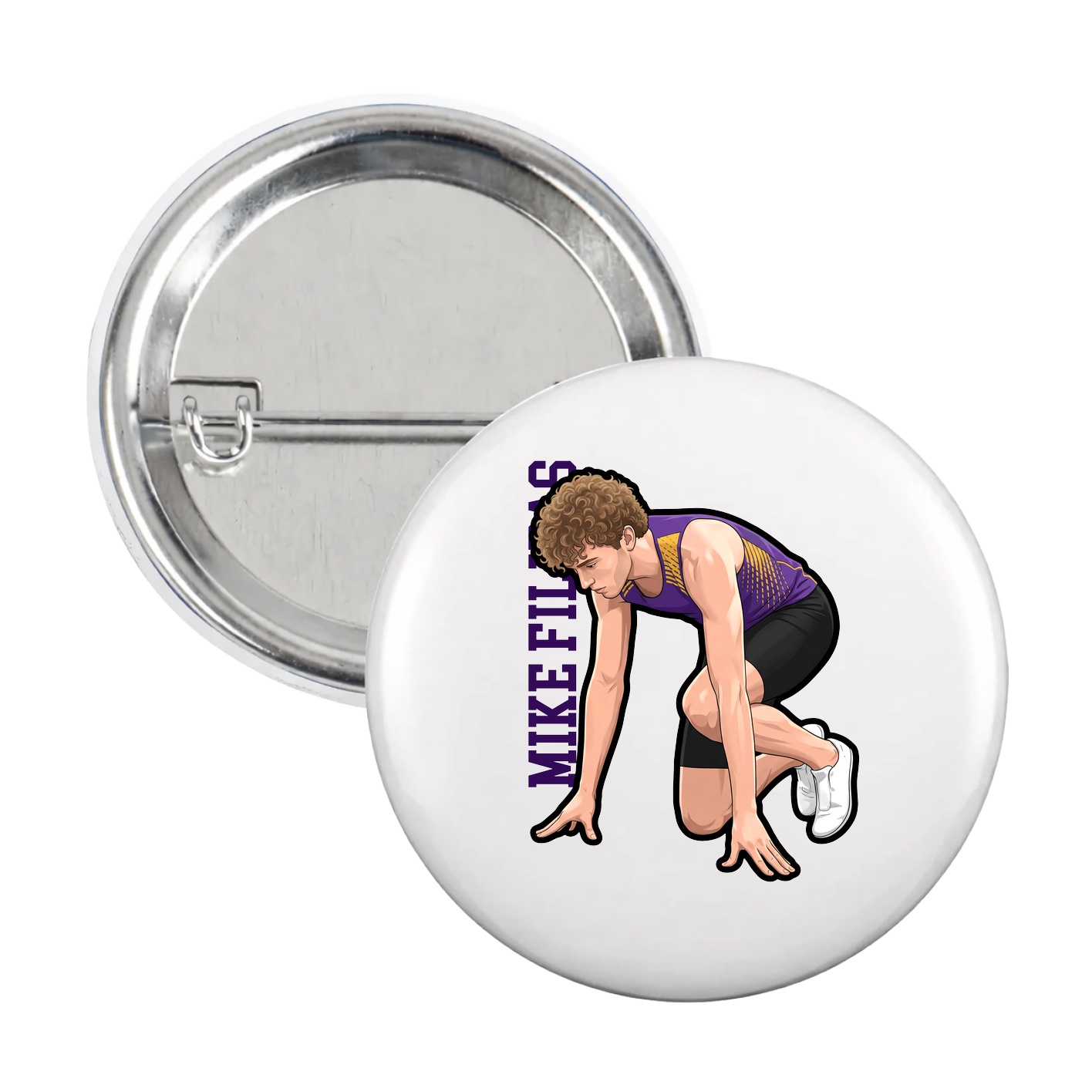Game Day Button — Name Vertical in White