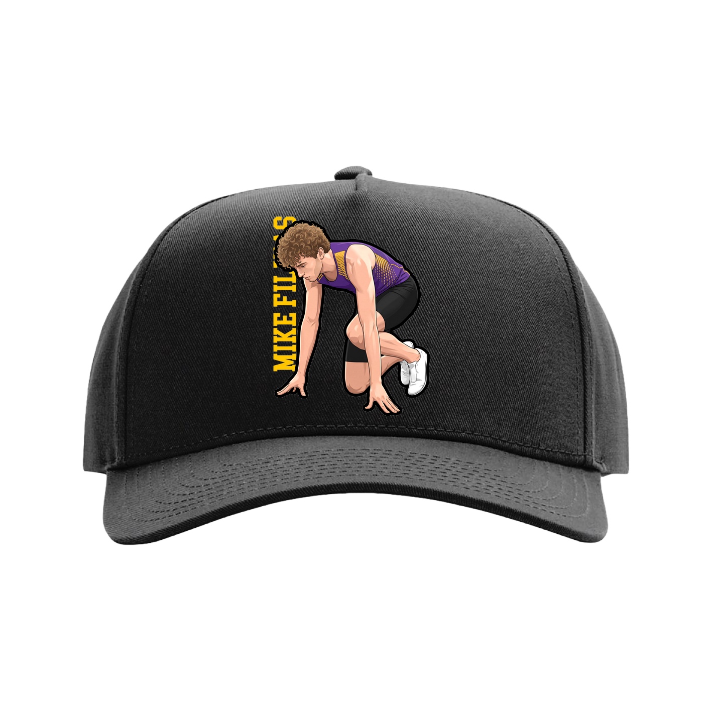 Full Fabric Five-Panel Champ Cap — Name Vertical in Black