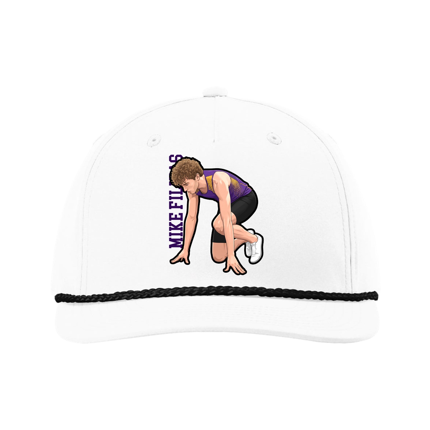Five-Panel Classic Rope Cap — Name Vertical in White