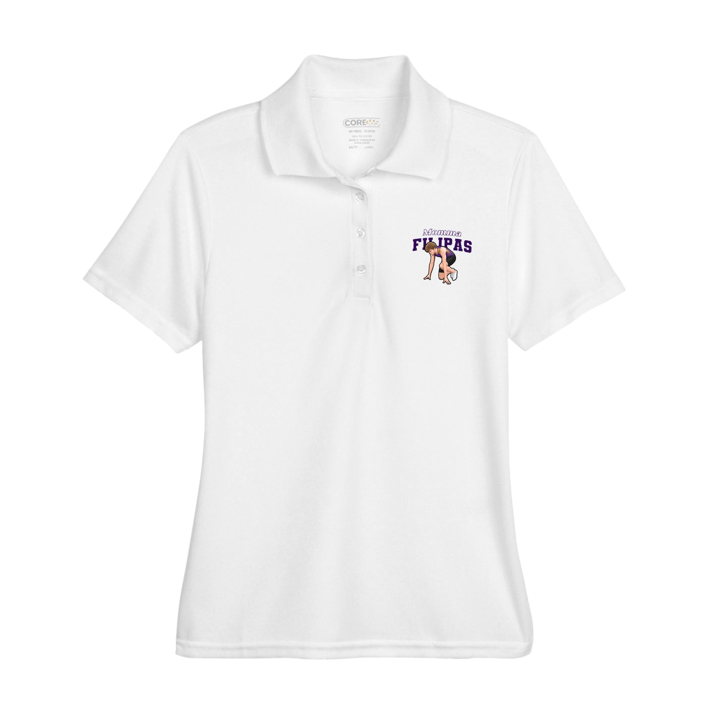 Womens Performance Polo — Mothers Day Block in White