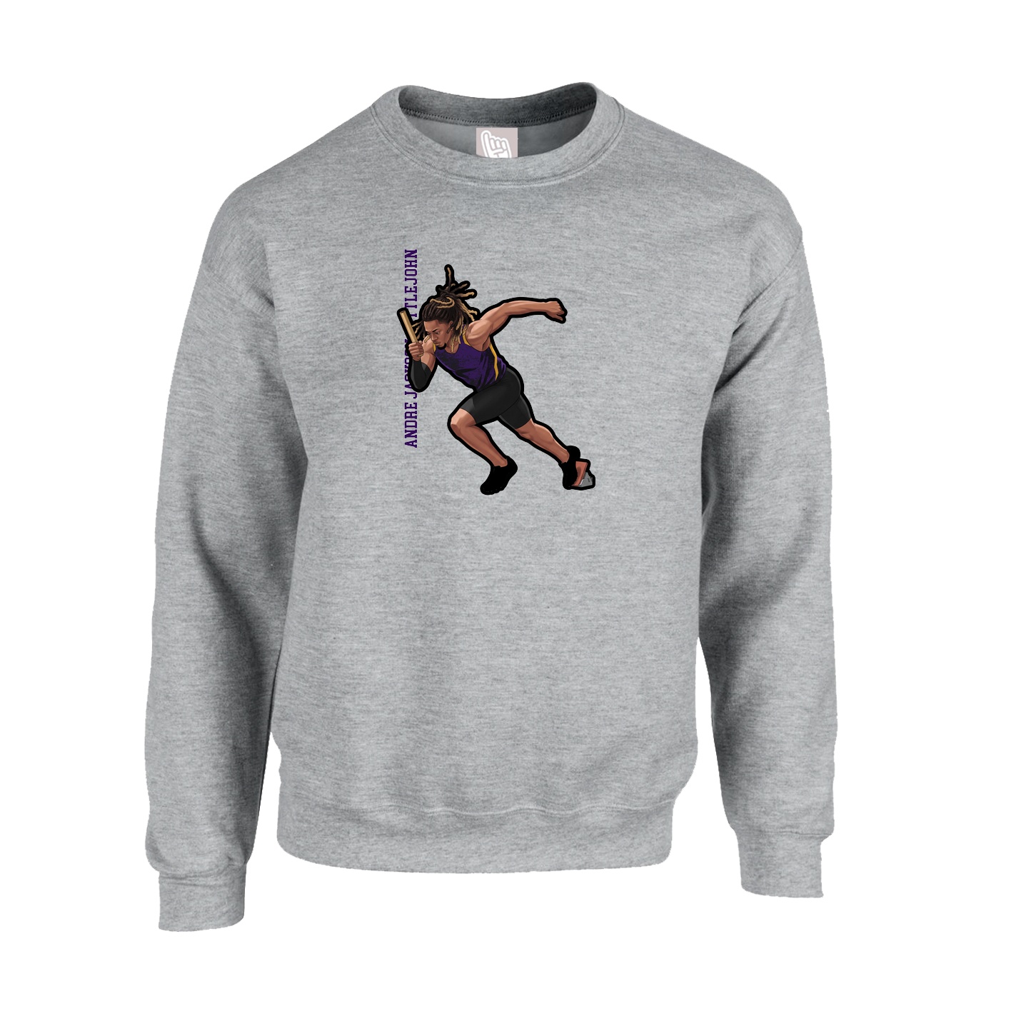 Fleece Crew — Name Vertical in Grey