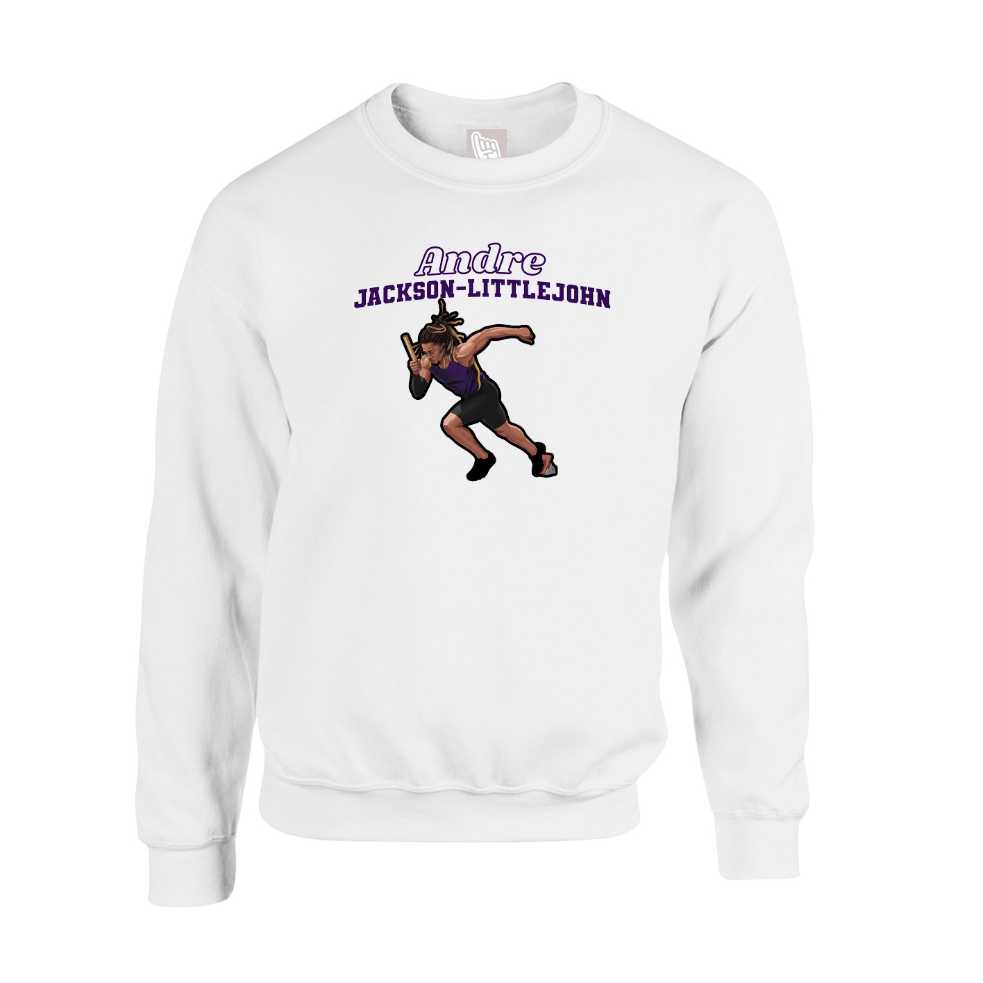 Fleece Crew — Name Arch in White