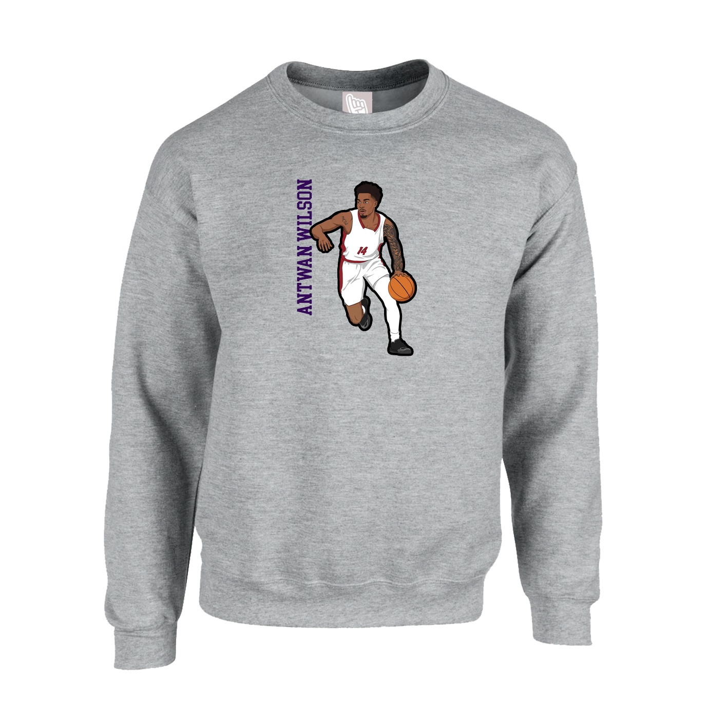 Fleece Crew — Name Vertical in Grey