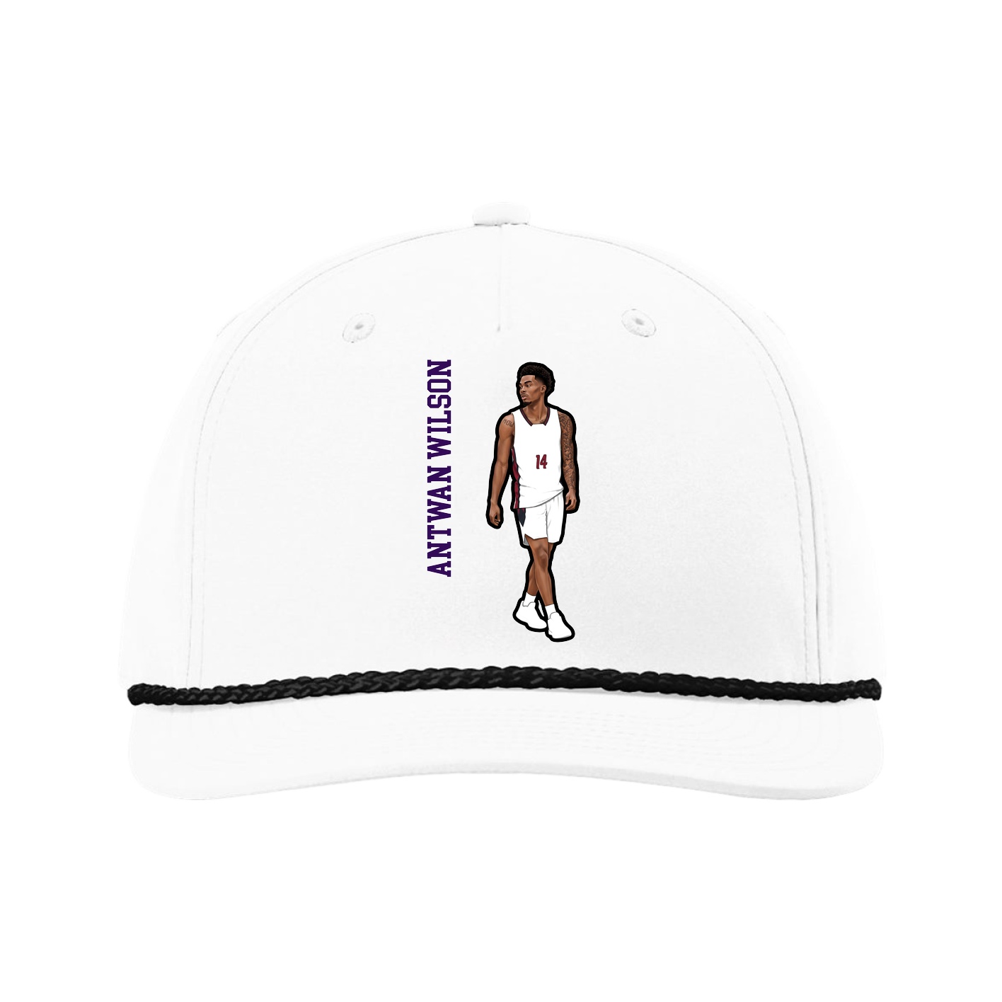 Five-Panel Classic Rope Cap — Name Vertical in White