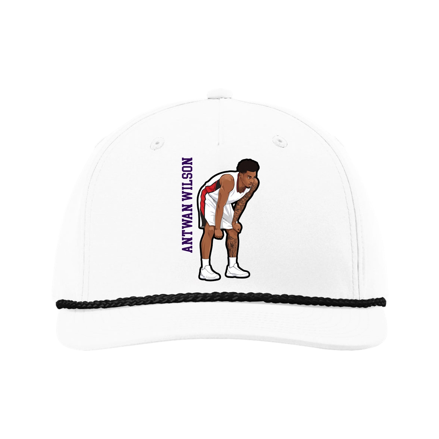 Five-Panel Classic Rope Cap — Name Vertical in White