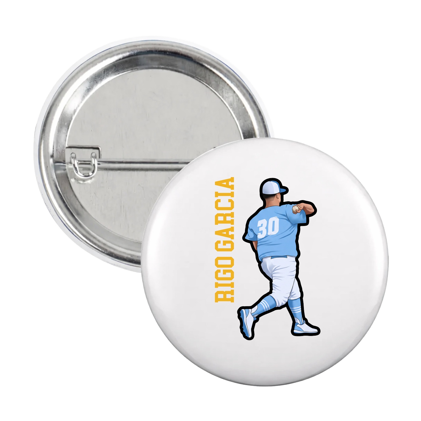 Game Day Button — Name Vertical in White