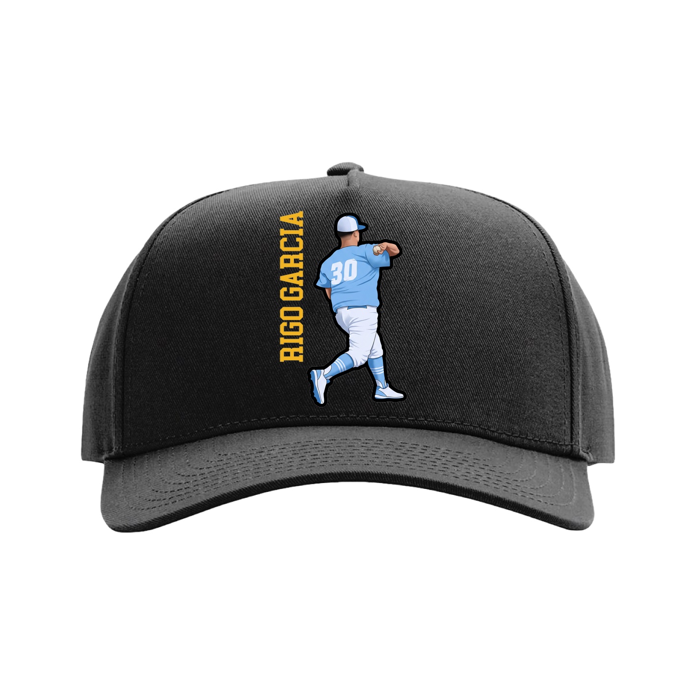 Full Fabric Five-Panel Champ Cap — Name Vertical in Black