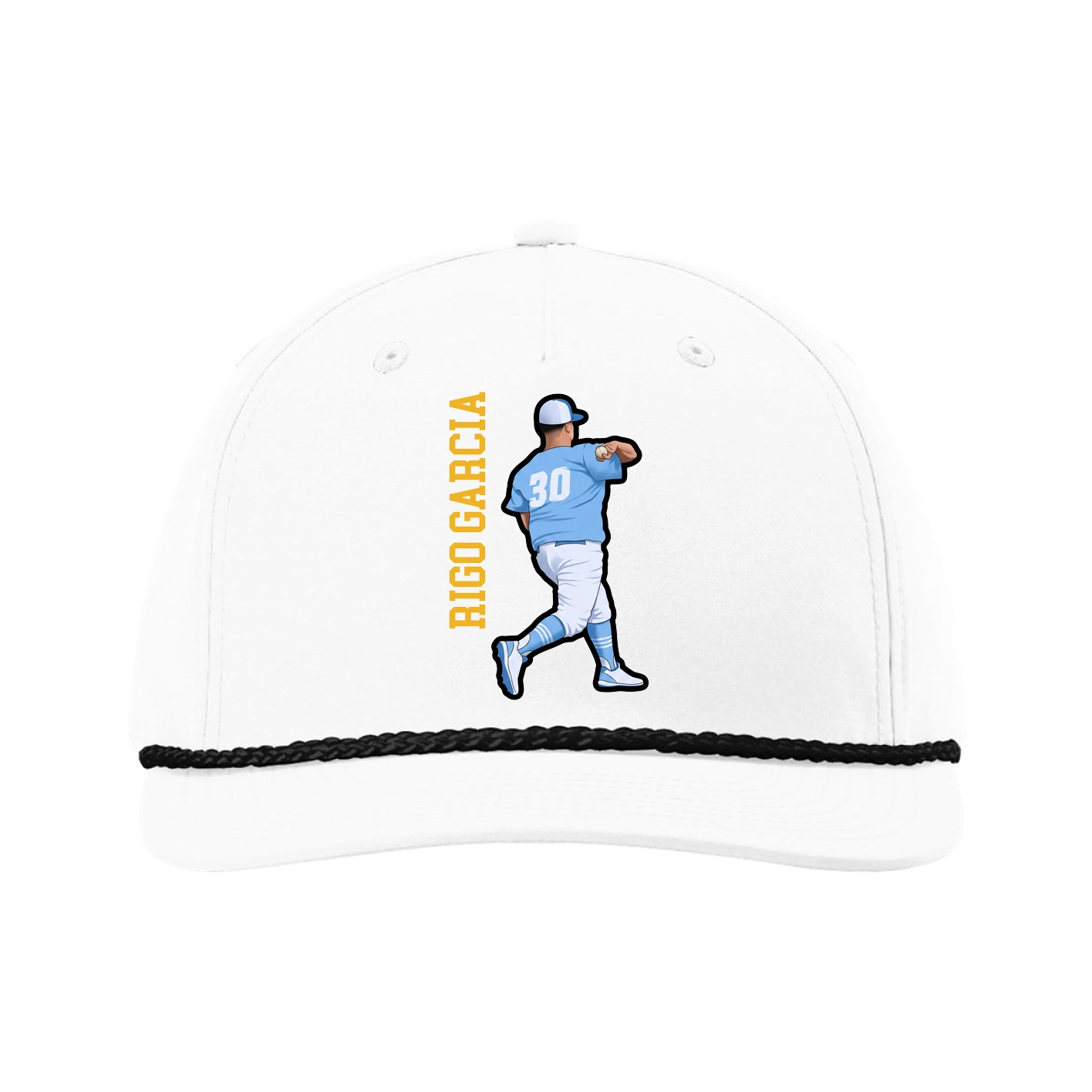 Five-Panel Classic Rope Cap — Name Vertical in White