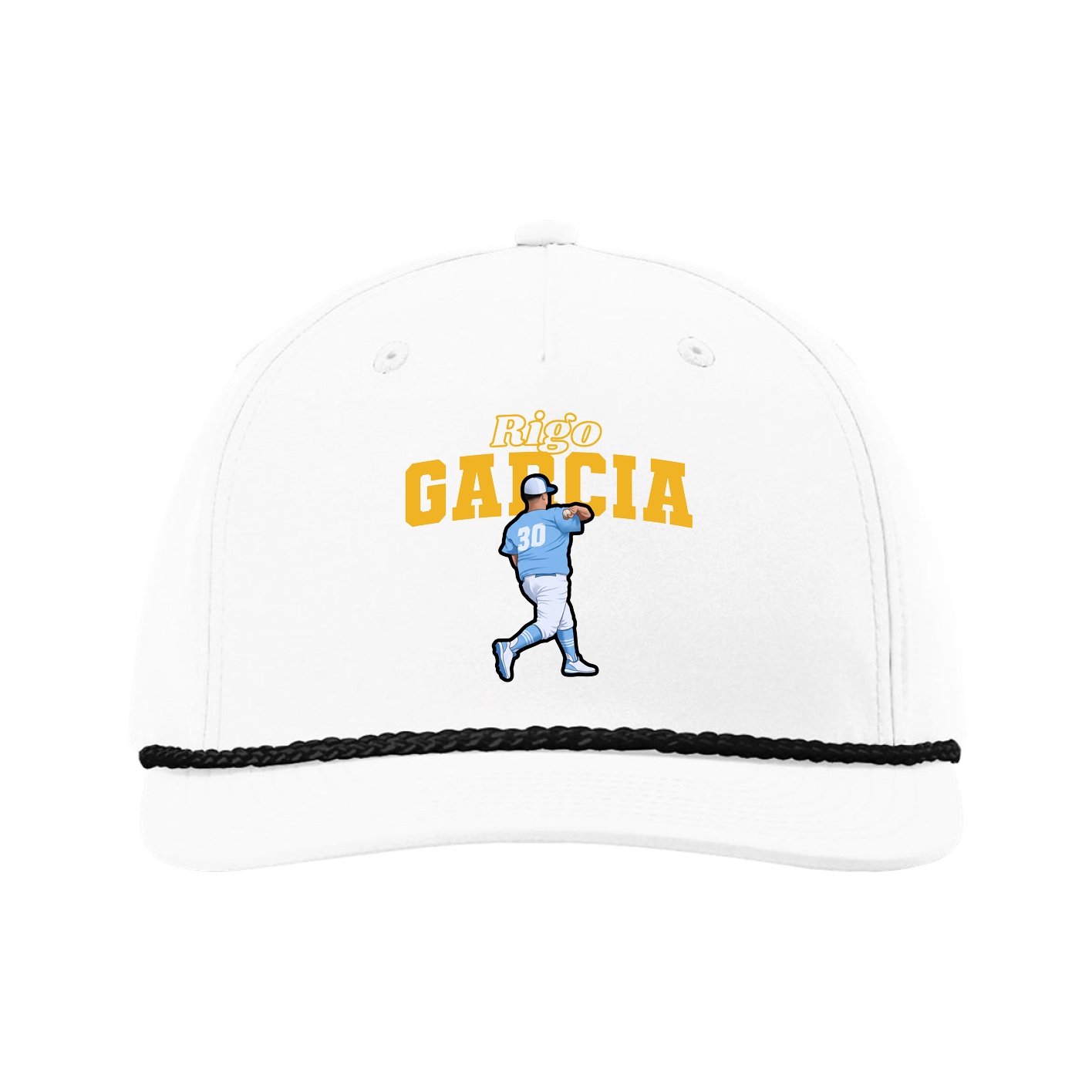 Five-Panel Classic Rope Cap — Name Arch in White