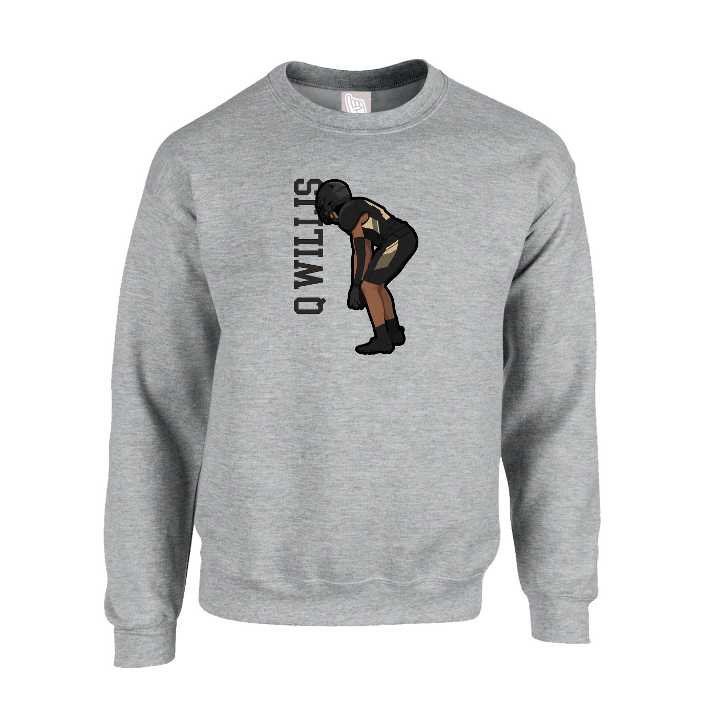 Fleece Crew — Name Vertical in Grey