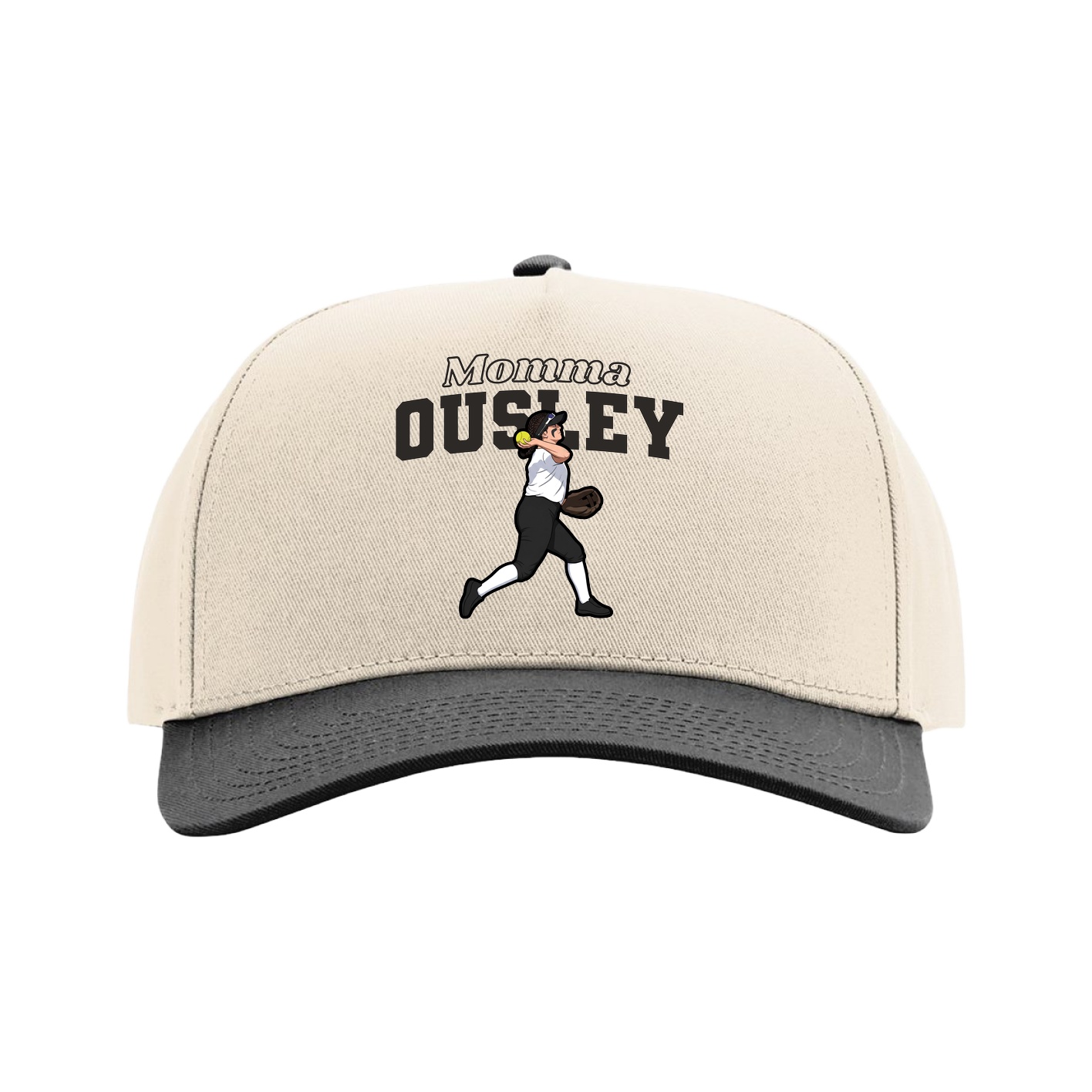 Full Fabric Five-Panel Champ Cap — Mothers Day Block in Cream/Black