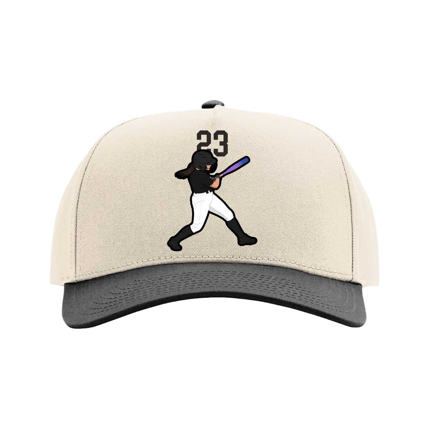 Full Fabric Five-Panel Champ Cap — Number Top in Cream/Black
