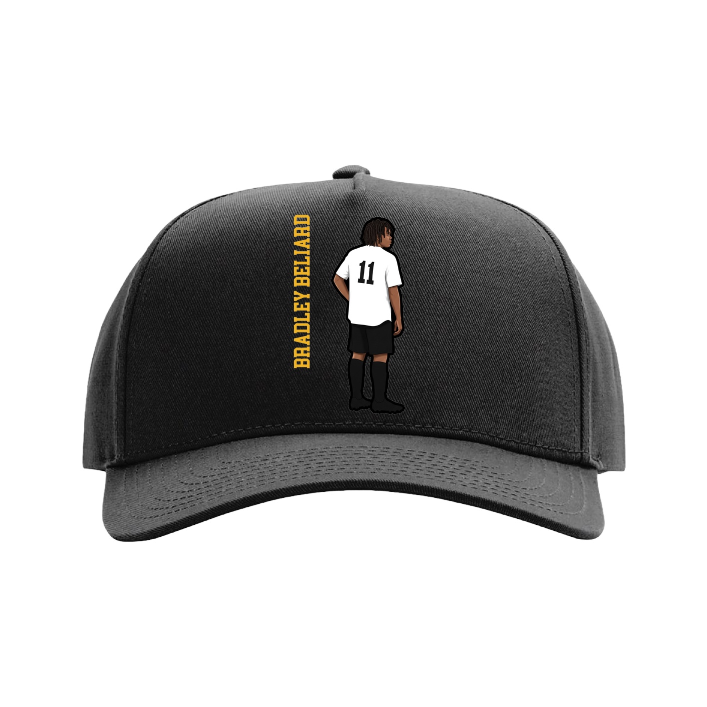Full Fabric Five-Panel Champ Cap — Name Vertical in Black