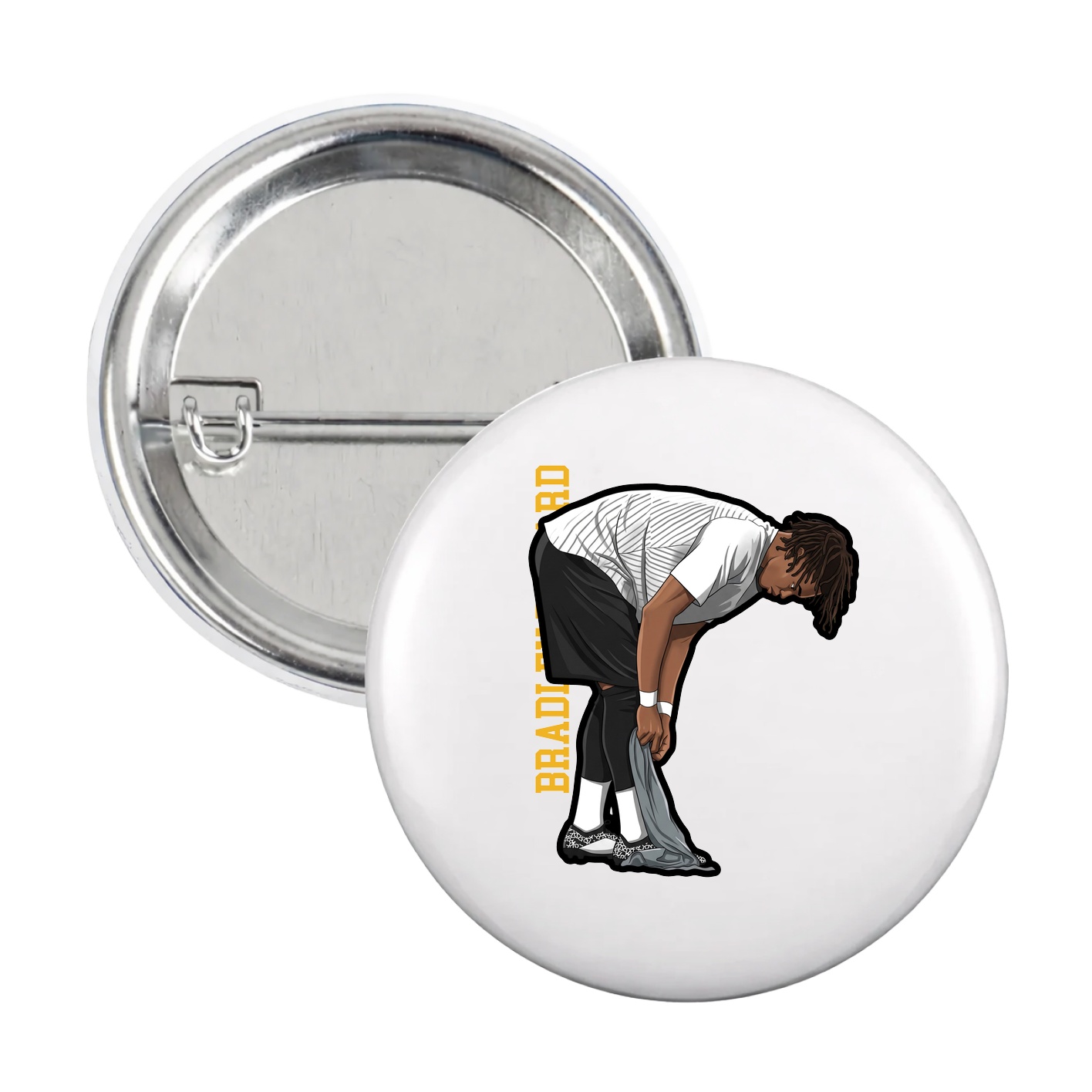 Game Day Button — Name Vertical in White