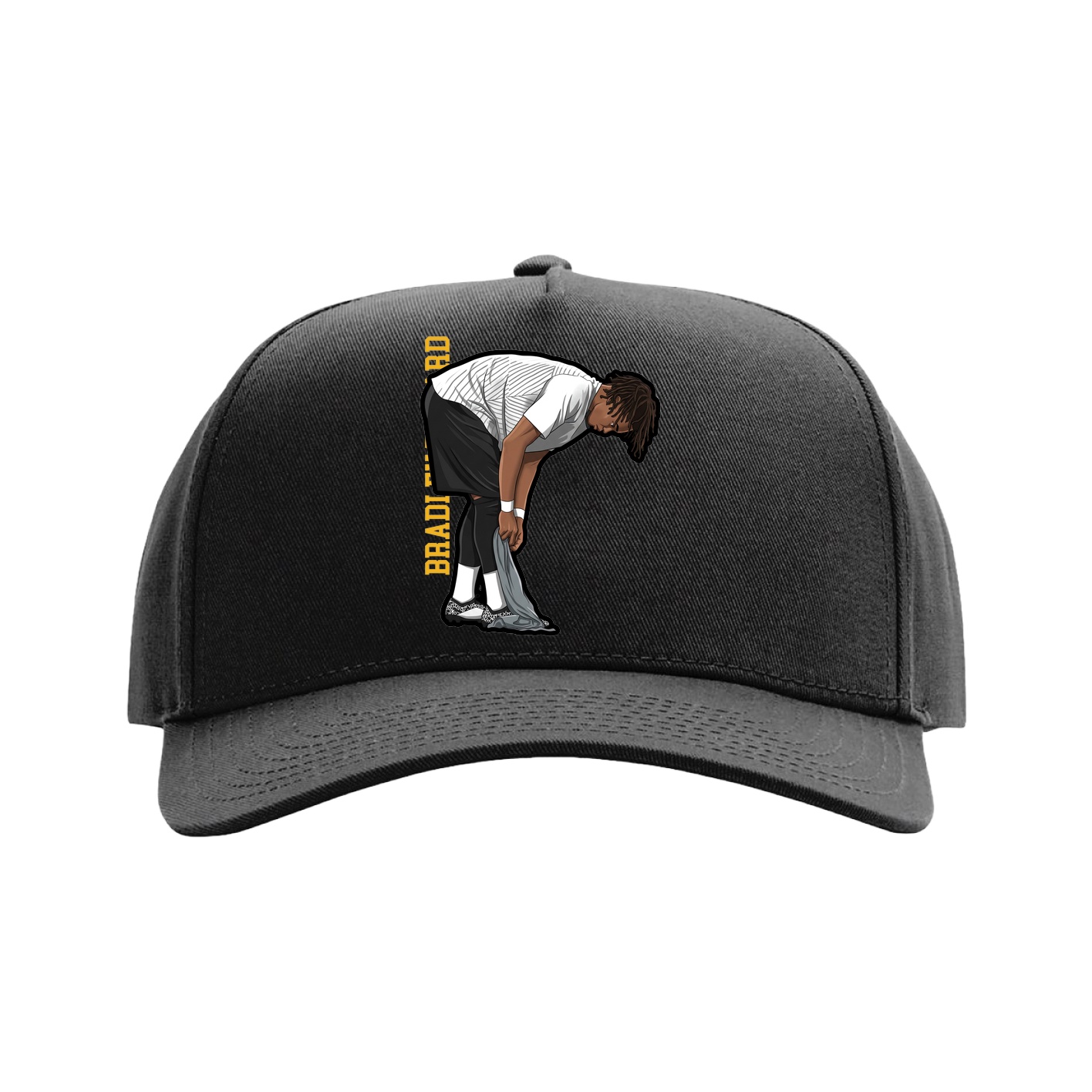 Full Fabric Five-Panel Champ Cap — Name Vertical in Black