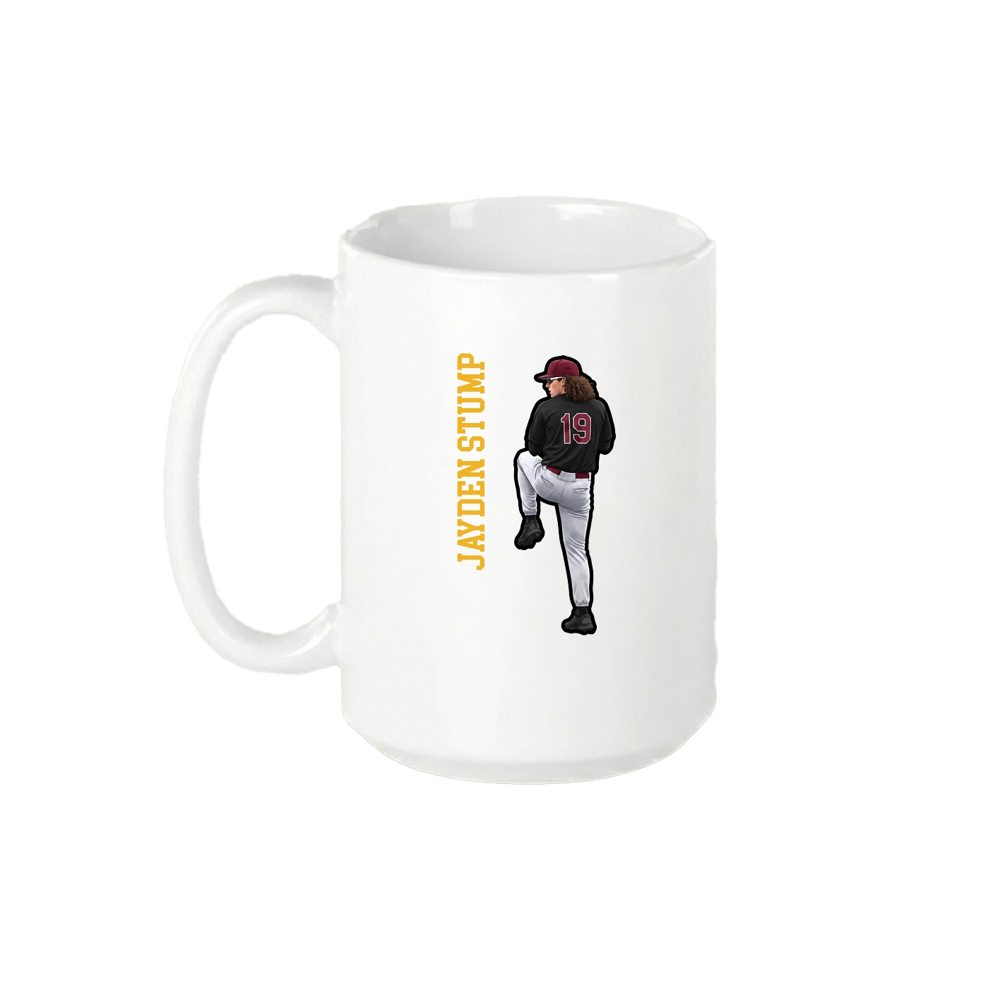 15oz Coffee Mug — Name Vertical in White