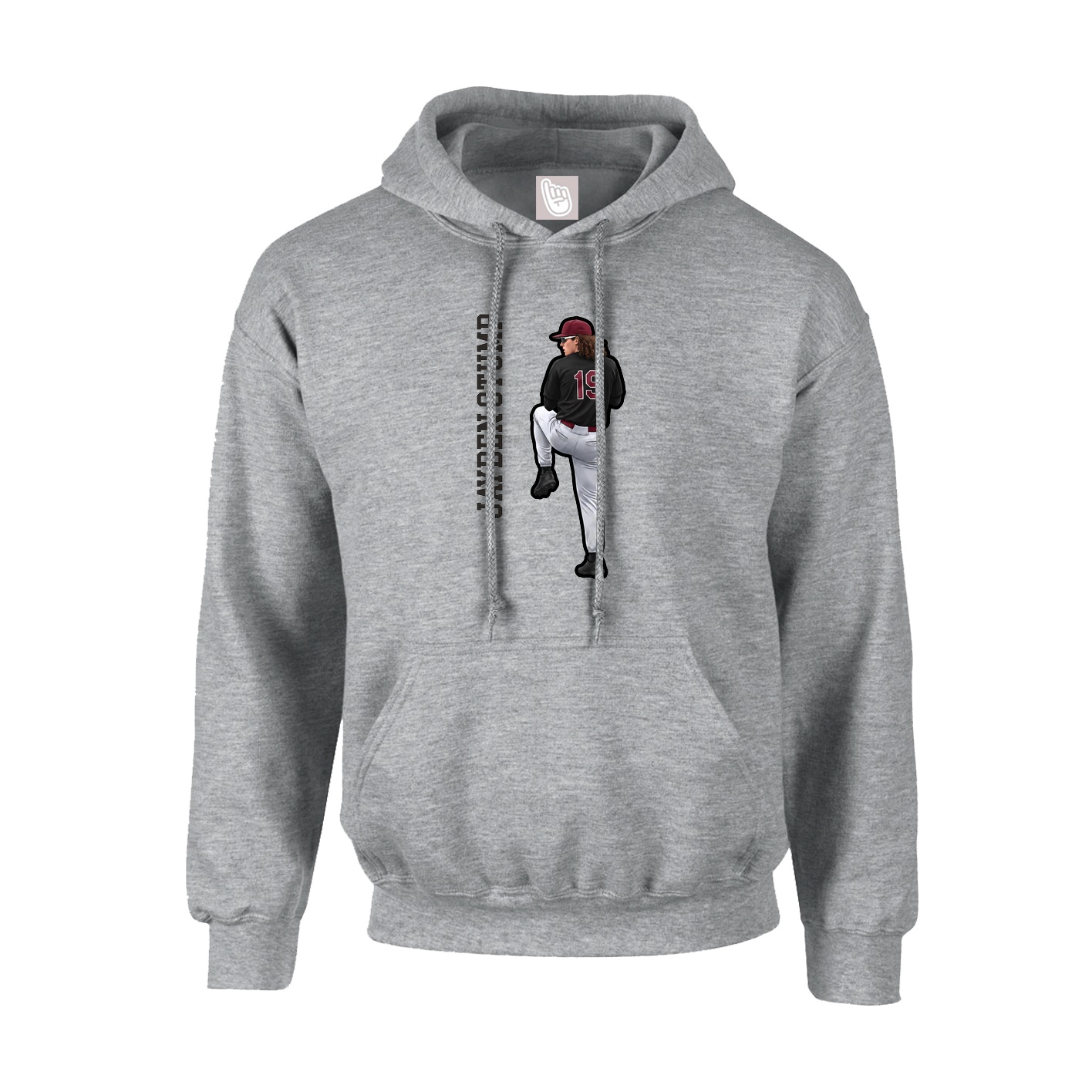 Hoodie — Name Vertical in Grey
