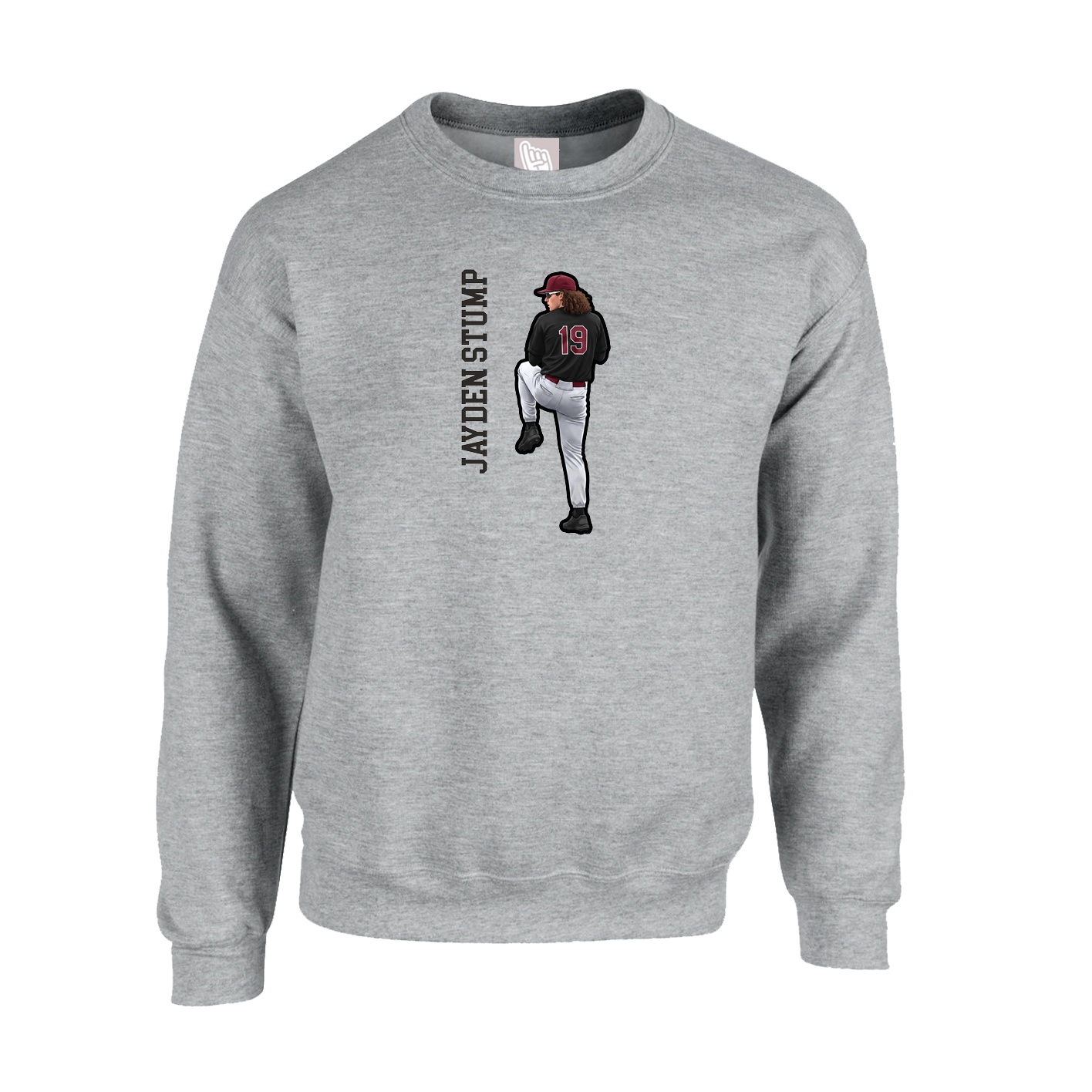 Fleece Crew — Name Vertical in Grey