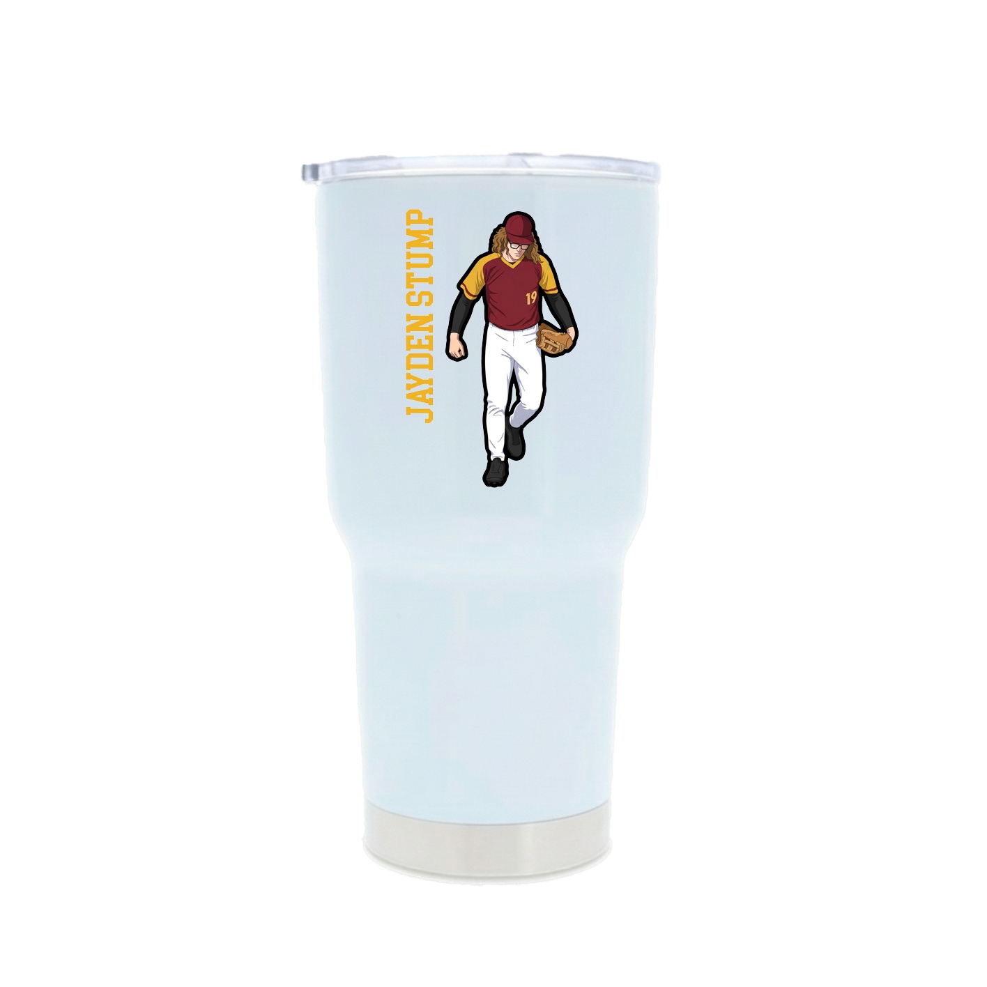 30oz Stainless Steel Tumbler — Name Vertical in White