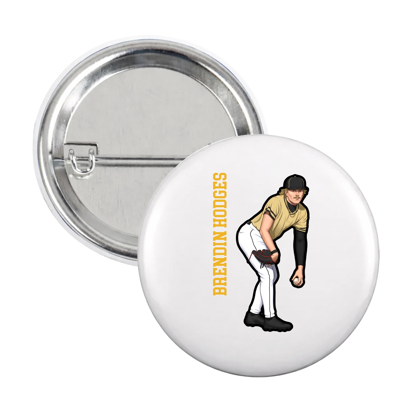 Game Day Button — Name Vertical in White