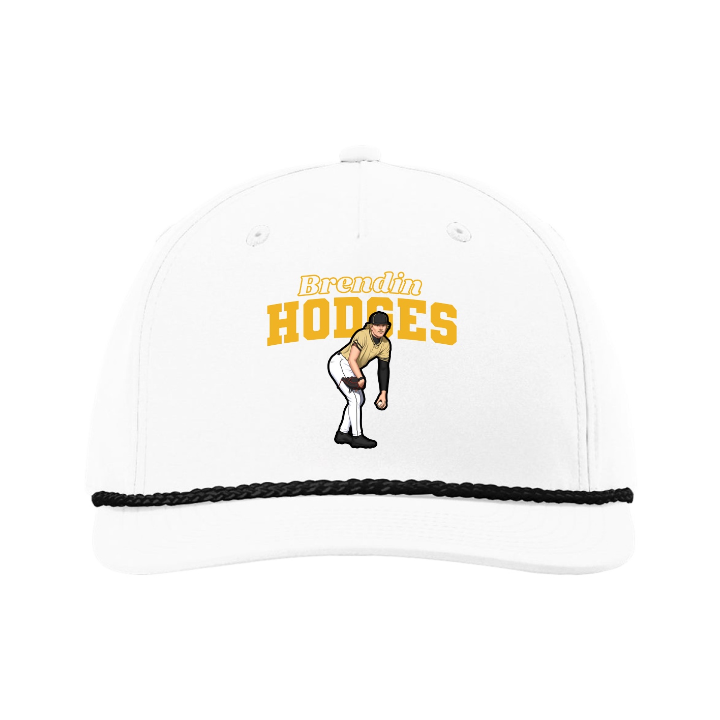 Five-Panel Classic Rope Cap — Name Arch in White