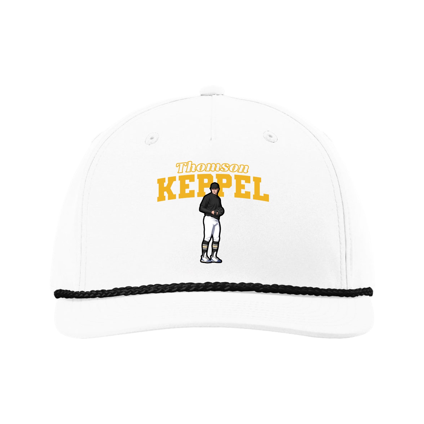 Five-Panel Classic Rope Cap — Name Arch in White