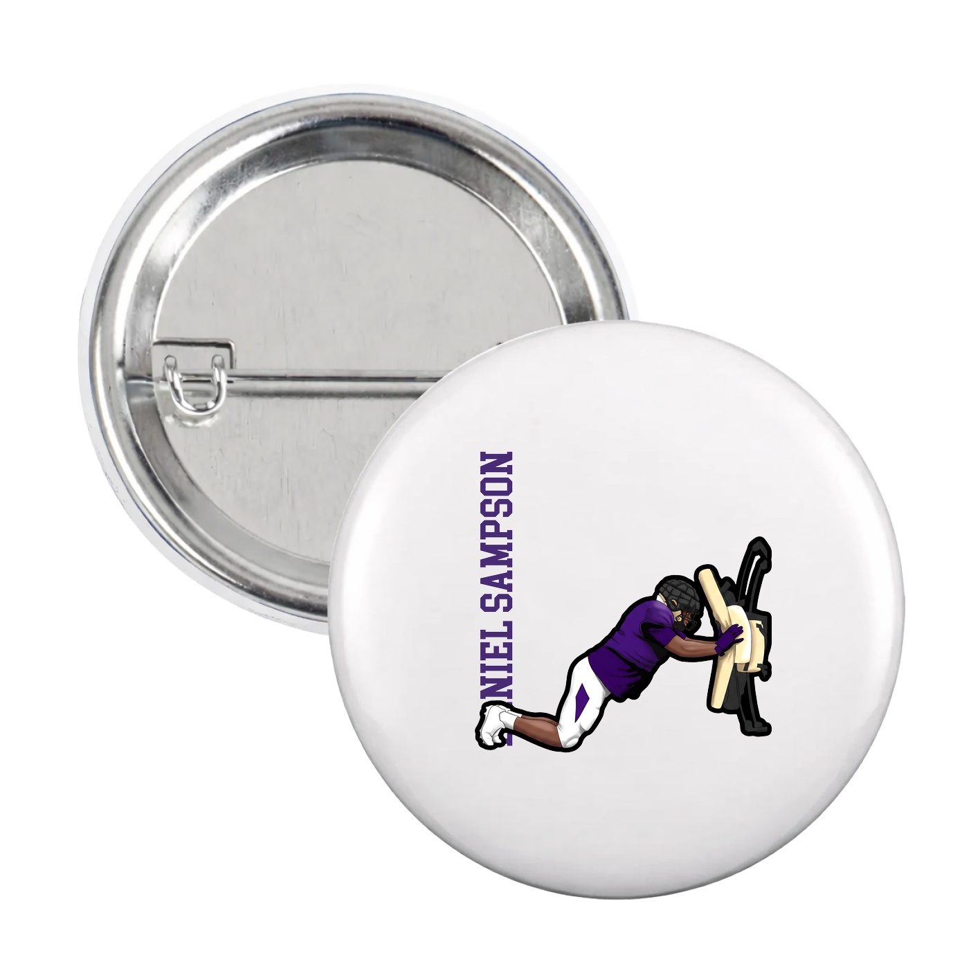 Game Day Button — Name Vertical in White