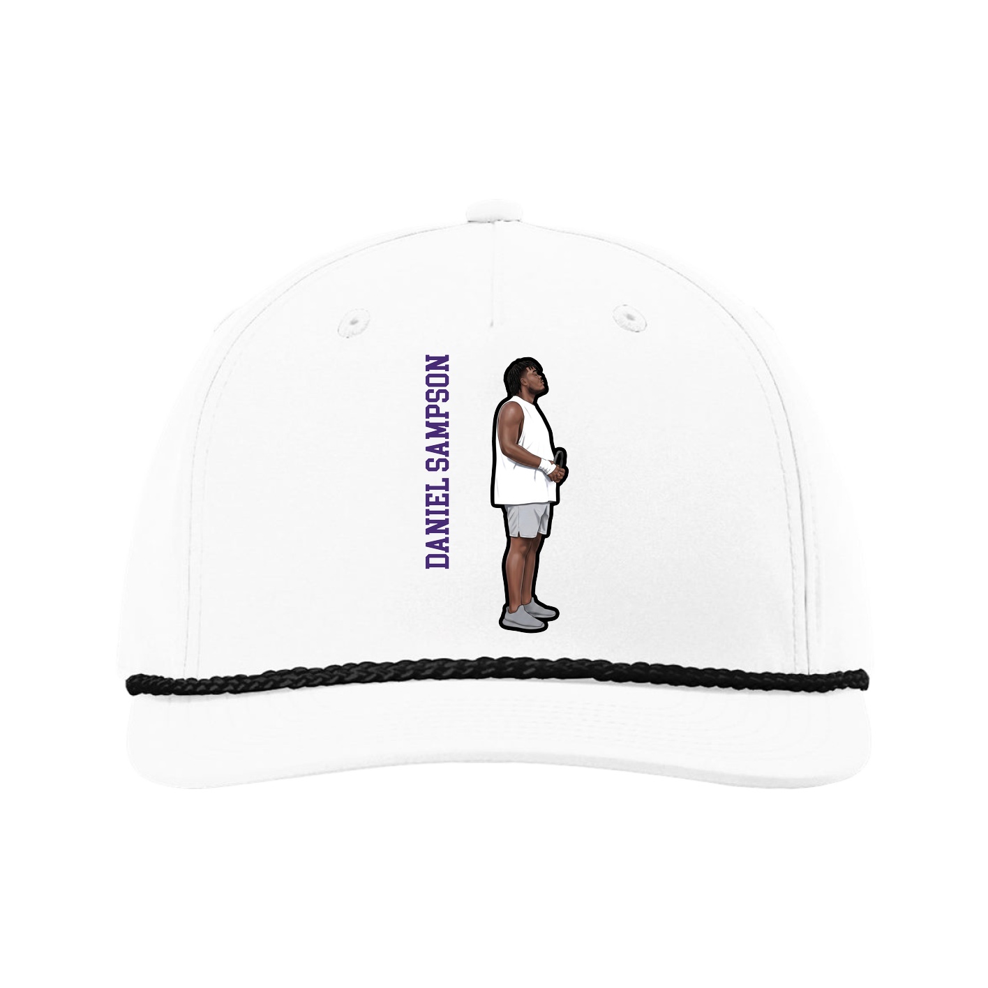 Five-Panel Classic Rope Cap — Name Vertical in White