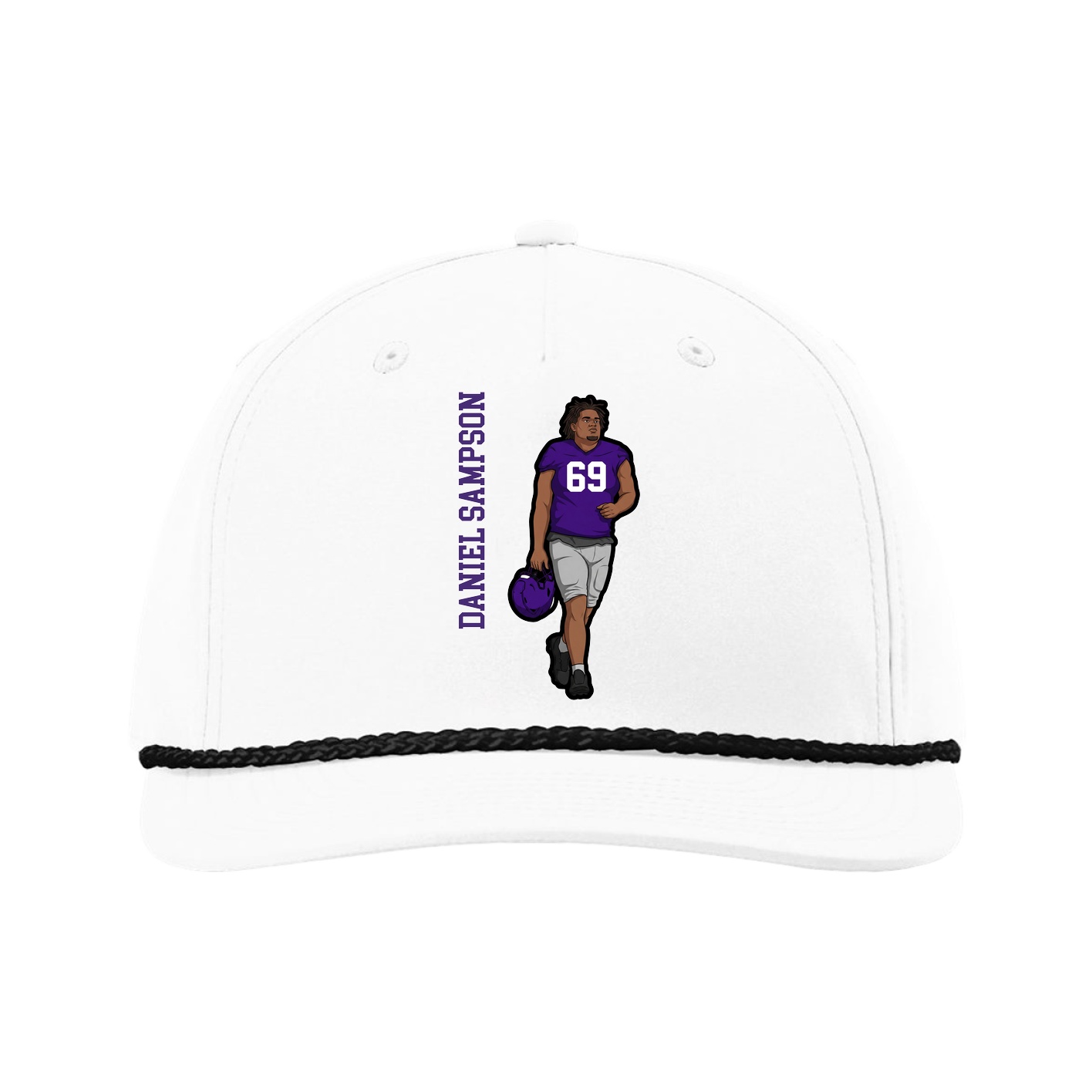 Five-Panel Classic Rope Cap — Name Vertical in White
